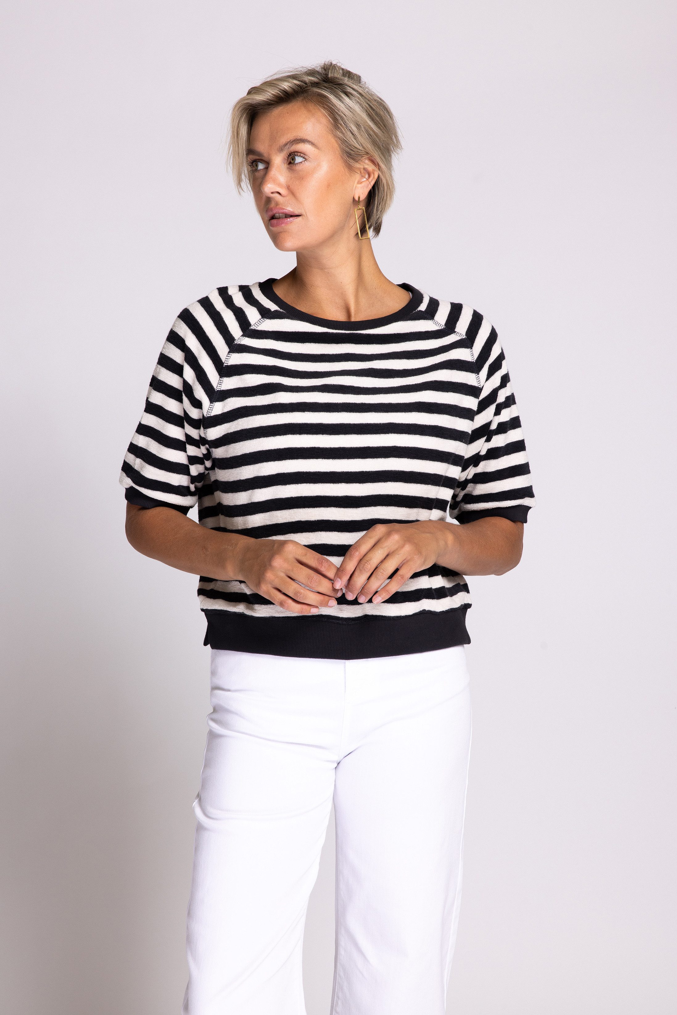 Zhrill Kurzarmshirt INGE Frottee-Optik mit Streifen günstig online kaufen