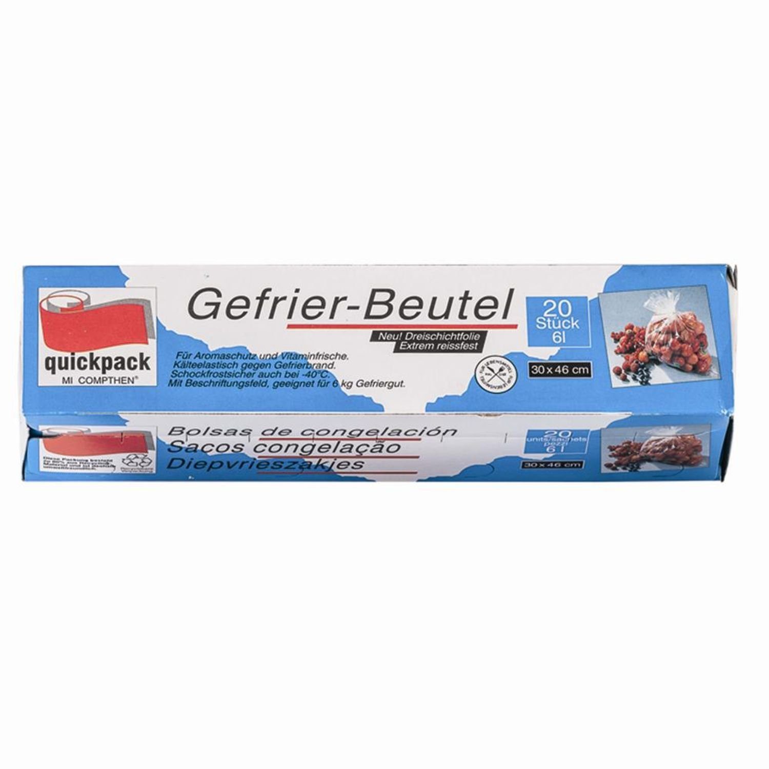 QuickPack Gefrierbeutel Gefrierbeutel 6,0 l, 20 Stück, 30 x 46 cm in Faltschachtel
