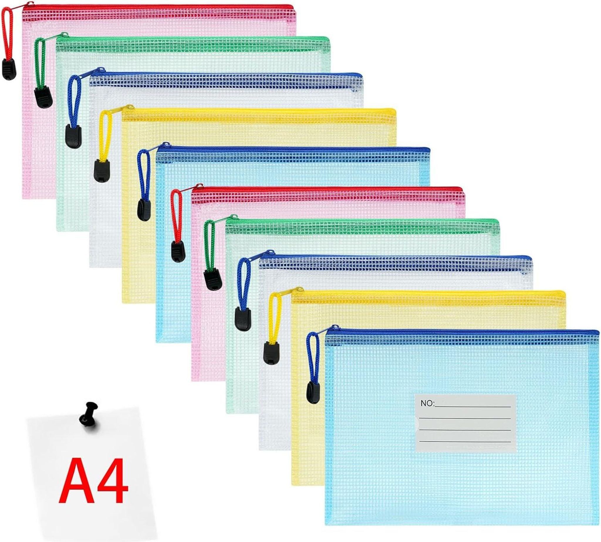 FELIXLEO Dokumententasche 10 Reißverschlusstaschen Bunte Wasserdichte Netztaschen