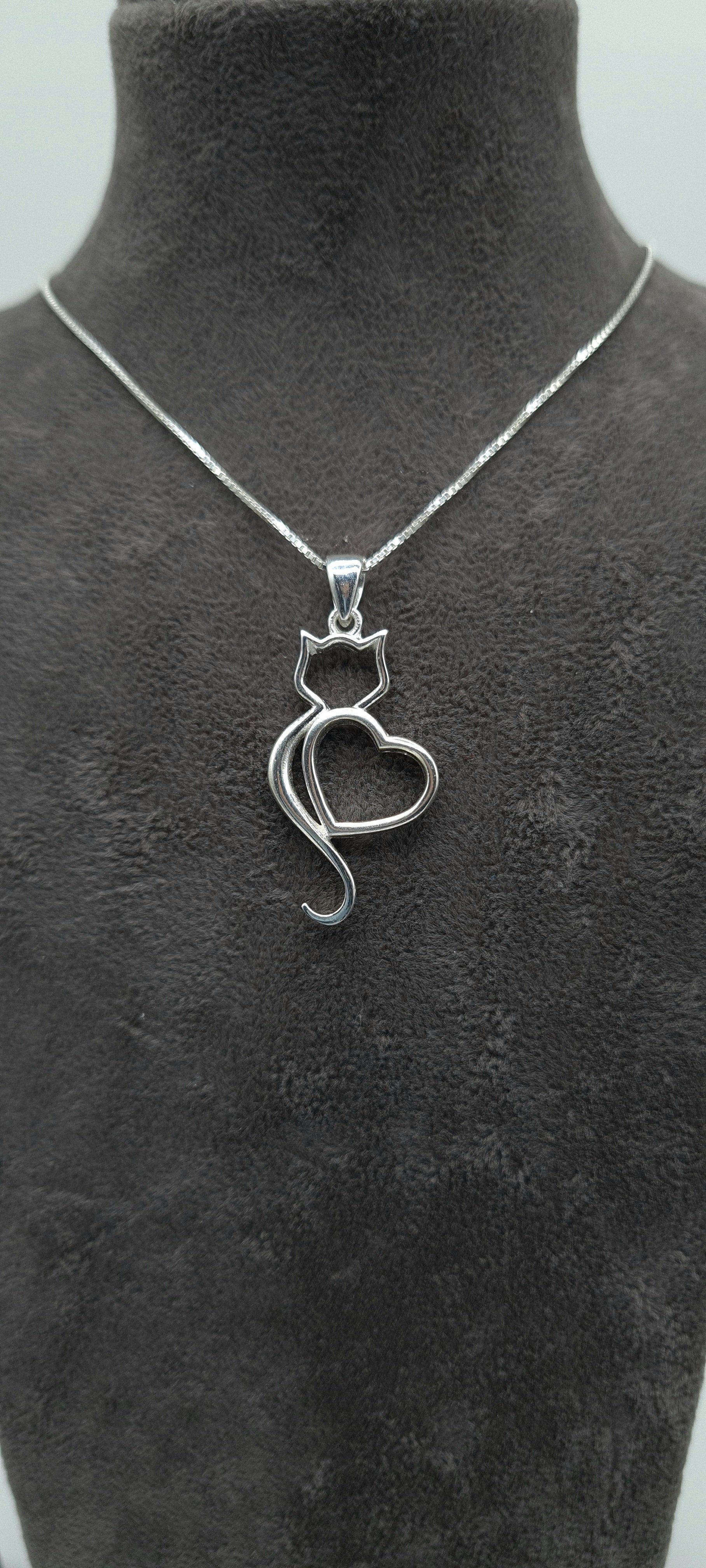 NAHLE Kette mit Anhänger Herz Katze Silberkette Katzen Liebhaber Kette Kätz günstig online kaufen