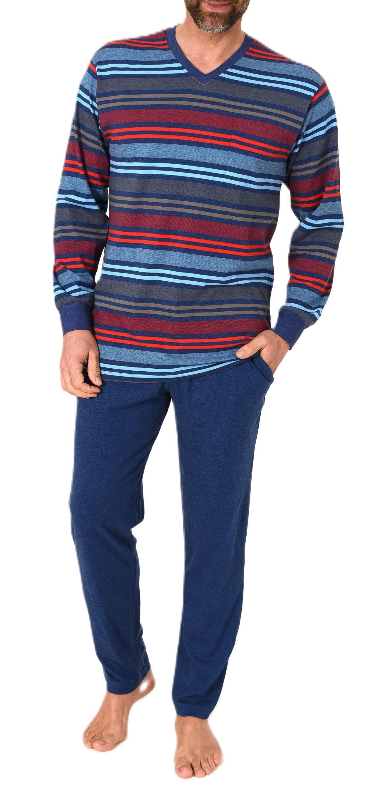Normann Pyjama Herren Schlafanzug mit Bündchen in Streifenoptik - auch in Ü günstig online kaufen