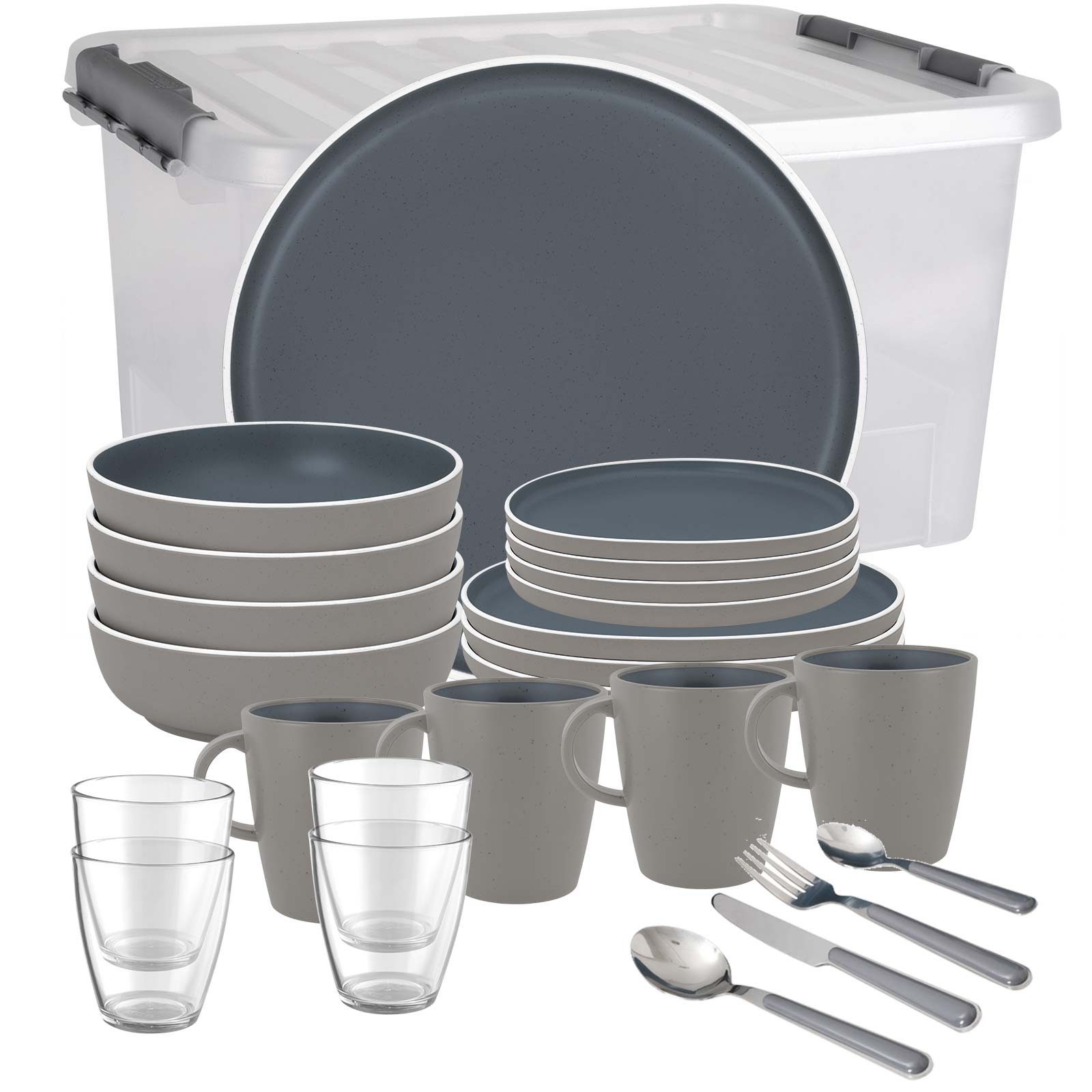 BRUNNER Geschirr-Set BRUNNER Camping Geschirrset TRILOGY (12, 16, 36-tlg) DARK AntiSlip (36-tlg)