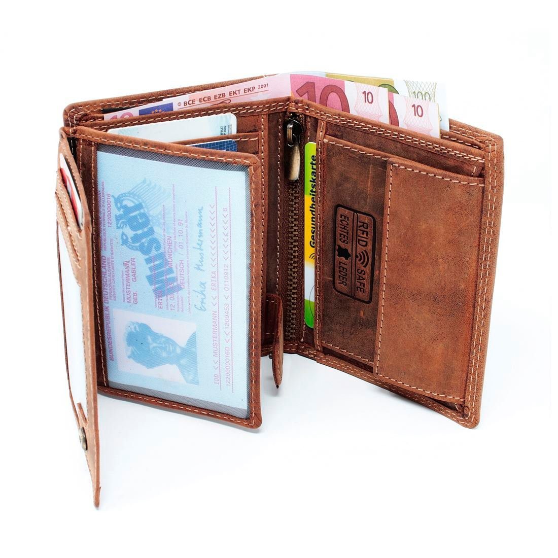 Portemonnaie Lederbörse Geldbörse Geldbeutel Leder Herren Münzfach Männerbörse mit Brieftasche Geldbörse Börse, Schutz RFID SHG