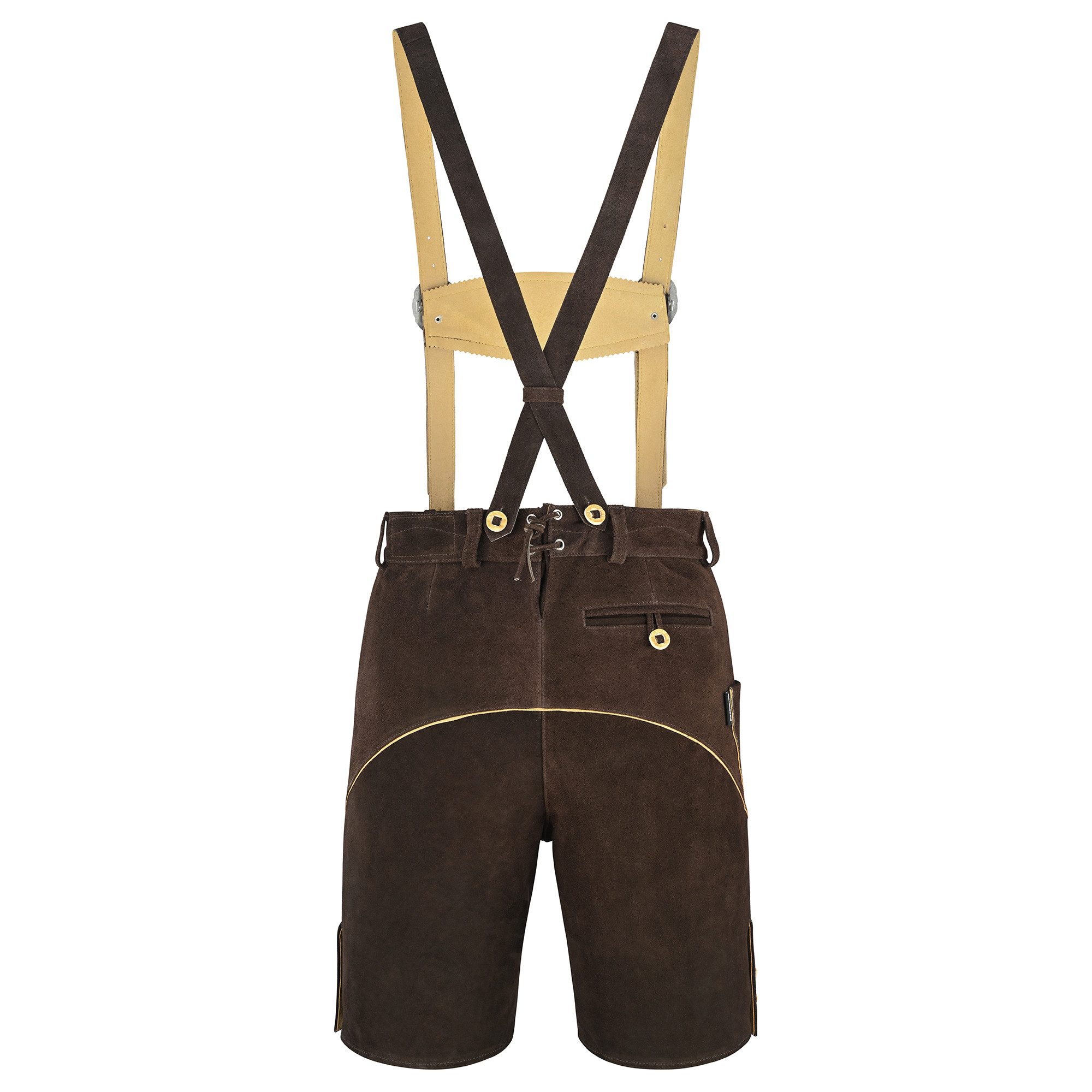 BOHMBERG Trachtenlederhose Herren Trachtenhose kurz Echtleder inkl. Hosenträger Braun – Bild 5 von 5
