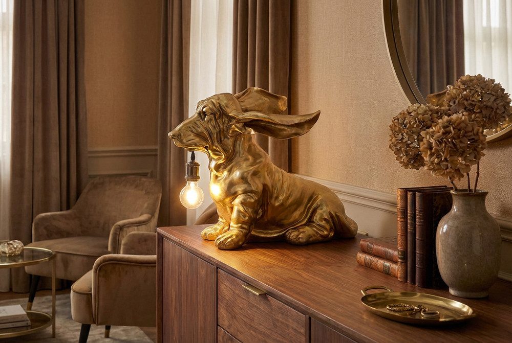 riess-ambiente Tischleuchte DACKEL 70cm gold – Hunde-Skulptur, handgefertigt, Statement Piece, keine besonderen Funktionen, ohne Leuchtmittel, ikonische Deko-Objekt als Leuchte – ideal für Sideboard & Wohnbereich