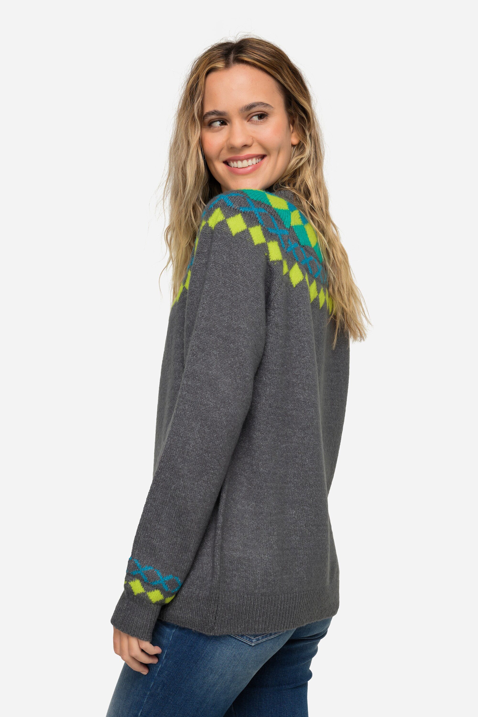 Laurasøn Strickpullover Norweger-Pullover farbige Muster Stehkragen