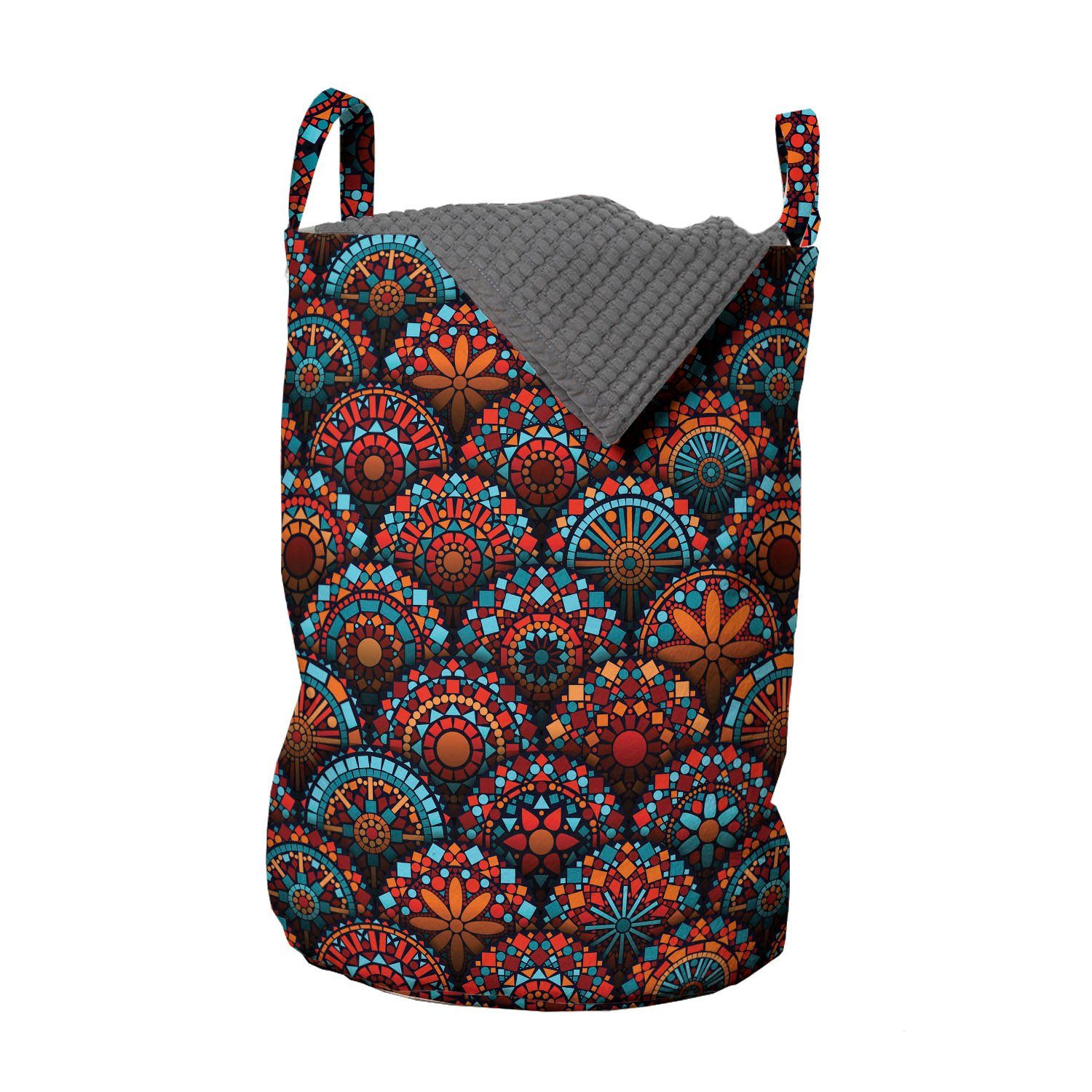 Abakuhaus Wäschesäckchen Wäschekorb mit Griffen Kordelzugverschluss für Waschsalons, Mandala Geometrische Blumenarten