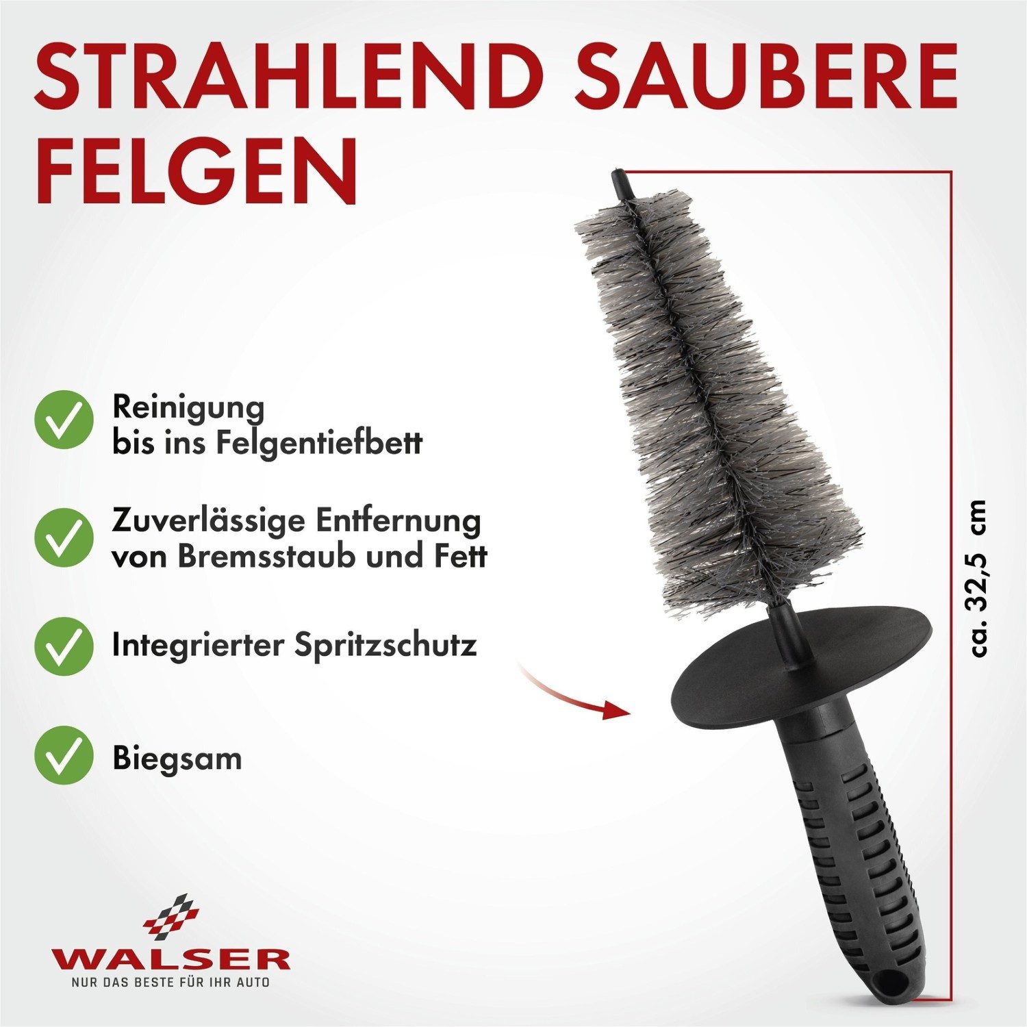 WALSER Felgenbürste 2x Felgenbürste mit Borsten konisch Kratzfrei 32cm, Stahlfelgen, Alufelgen, Felgen, (Set, 2-tlg., 2x Waschbürste für Felgen), Felgen Bürste Felgenreiniger Auto Waschbürste Aufbereitung Reinigung