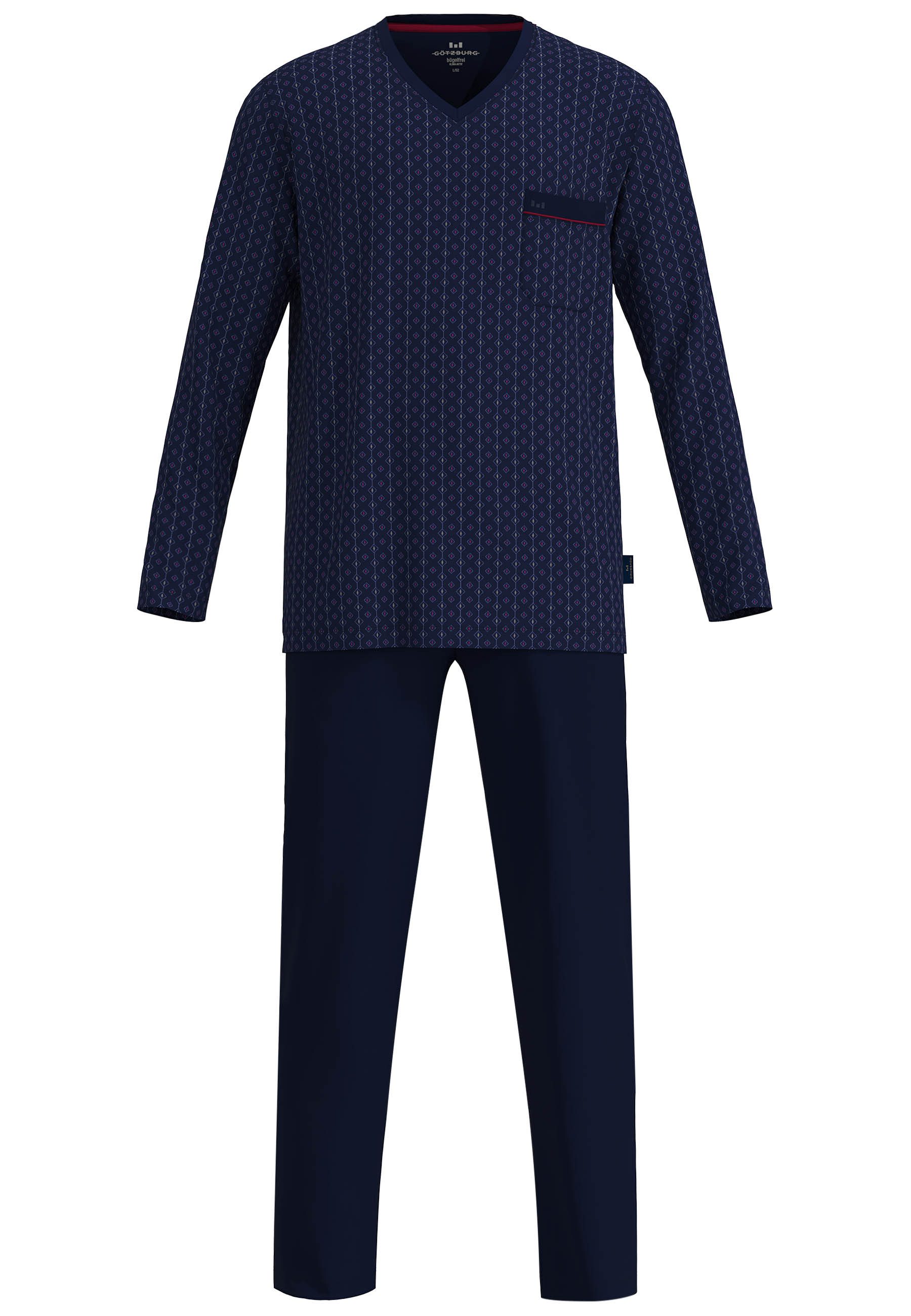 GÖTZBURG Schlafanzug Kos (2 tlg) mit Brusttasche, V-Ausschnitt und langen Ä günstig online kaufen