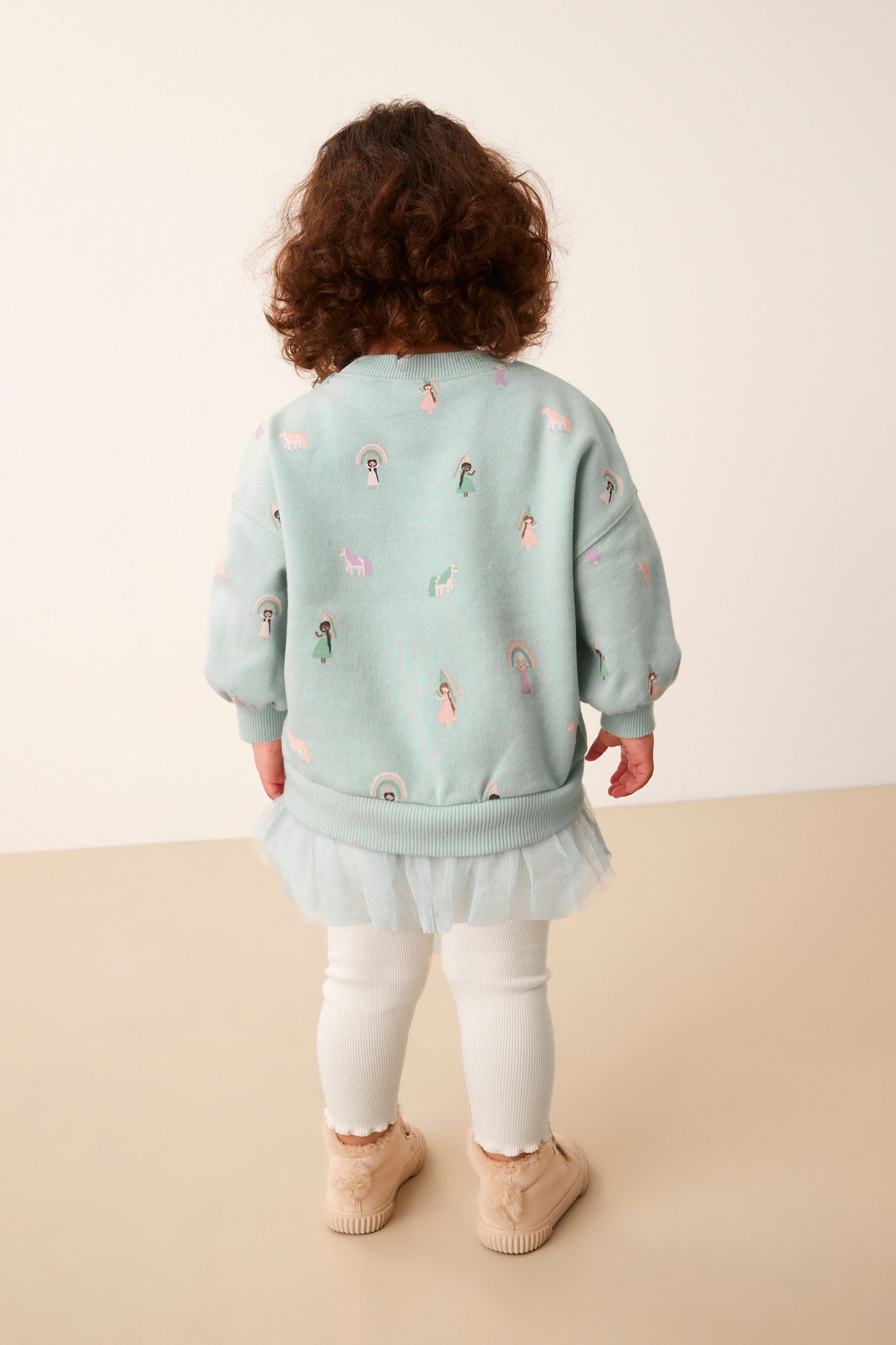 Sweatshirt Meshrand Shirt Princess & und Leggings im Printed Leggings Set (2-tlg) Next mit