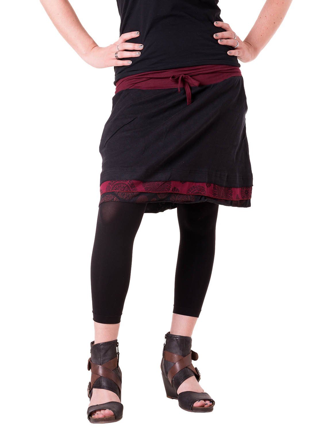 Hippie, schwarz-rot Vishes mit Binden Minirock Style Cacheur, Goa, zum Rock Boho Bedruckt Lagenlook Taschen