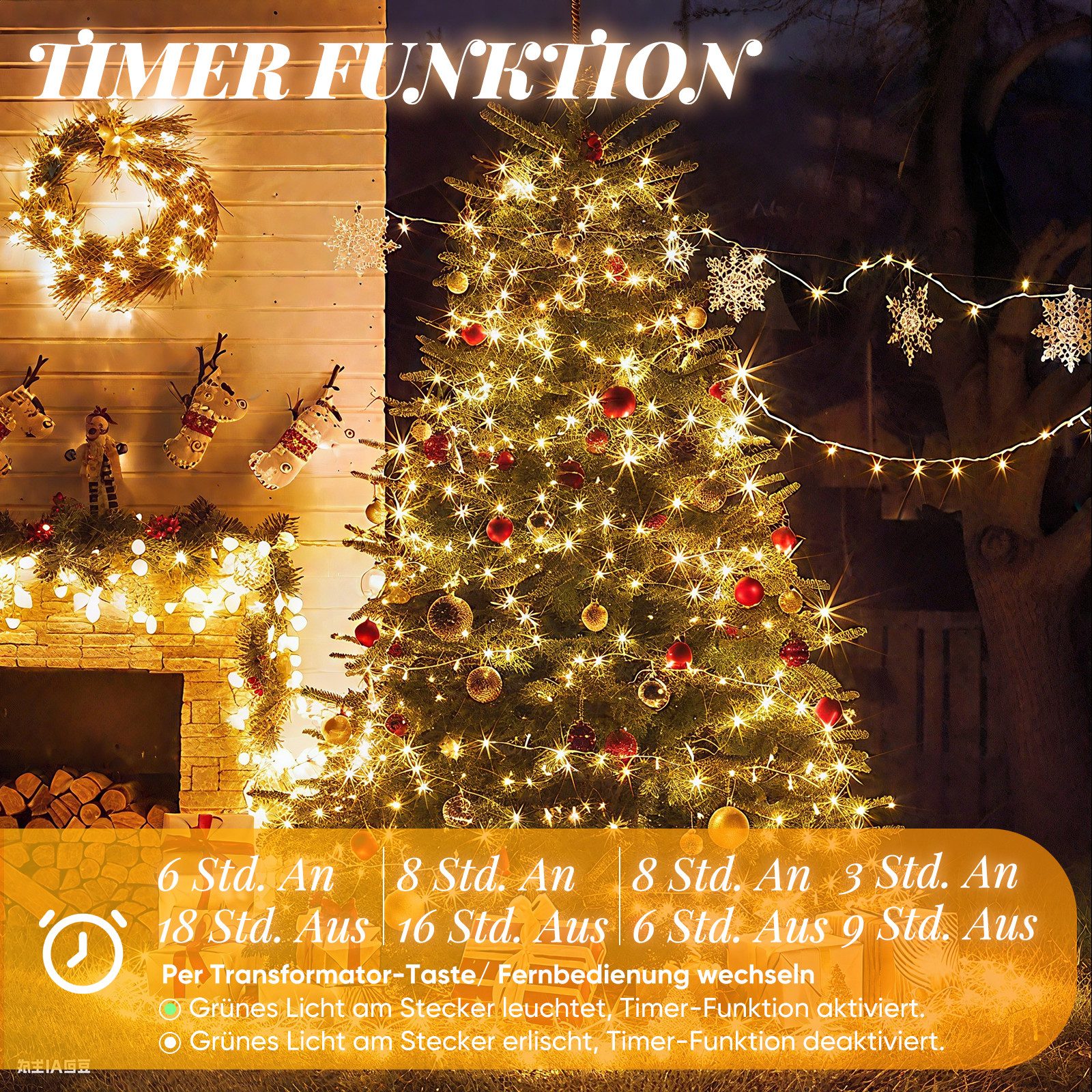 Salcar LED-Lichterkette 2m-100m LED Lichterkette Weihnachtsbaum 20-1660er LED Weihnachtsdeko, 20m 300 LED mit Fernbedienung, 8 Modi und Memory, 31V