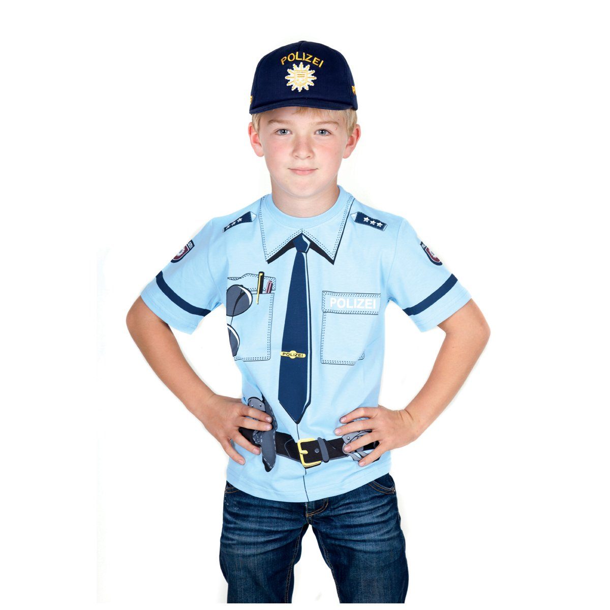 Kid's Shirt Kostüm Basecap Polizei für Kinder, Klettverschluss, 47-61 cm