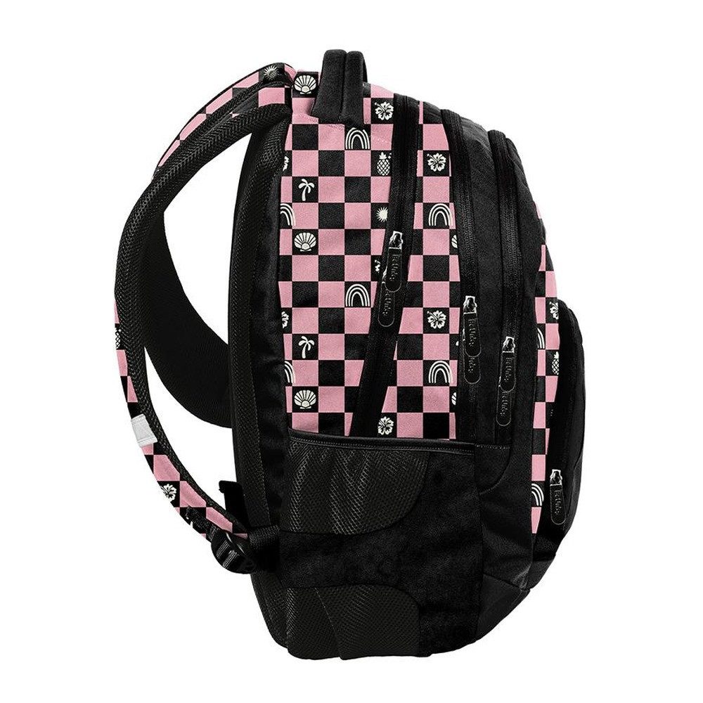 PASO Schulrucksack, Gitter – Schulrucksack Jugendliche – Schwarz, Rosa