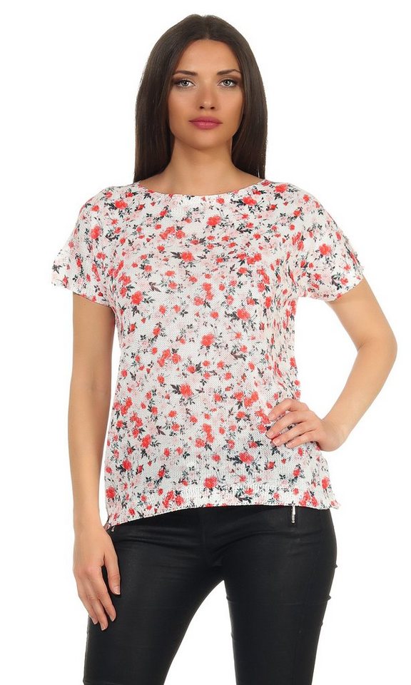 Bluse Shirt Blumen weißes Tshirt mit Mississhop Print-Shirt 320 Damen