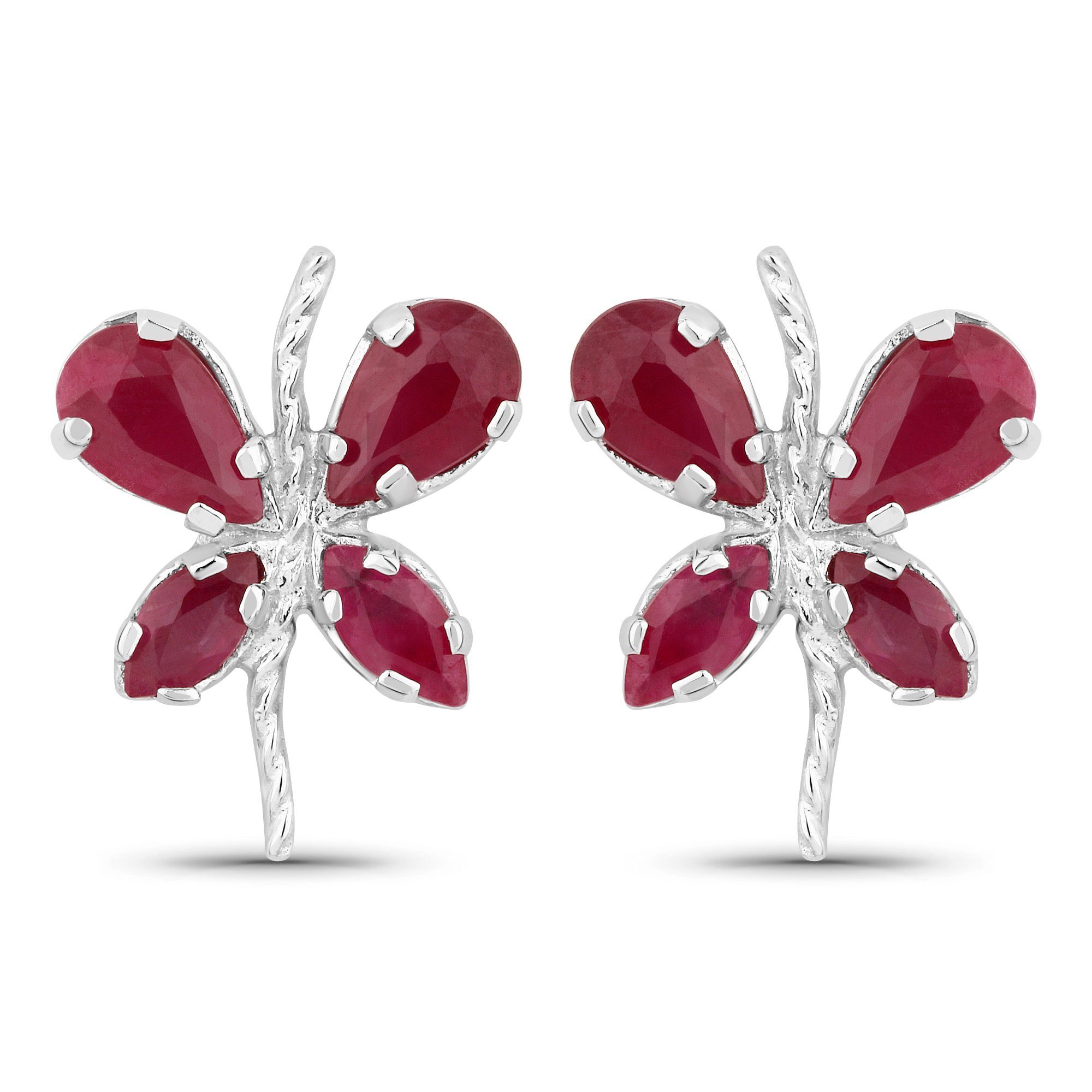 Vira Jewels Paar Ohrstecker Silber 925 rhodiniert Schmetterling-Motiv mit echtem Rubin