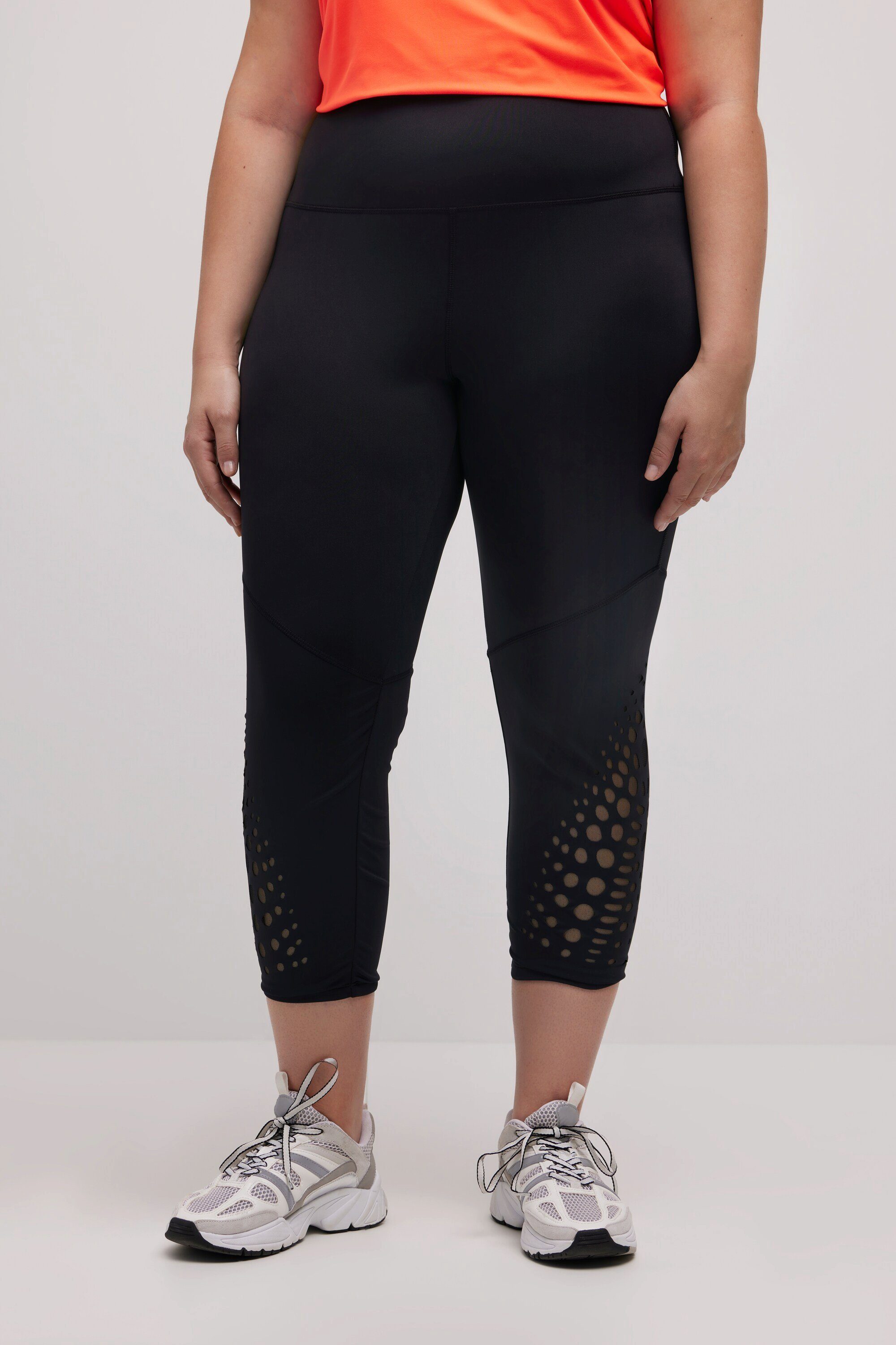 Ulla Popken Lederimitathose 7/8-Sportleggings schnelltrocknend Cut-Outs