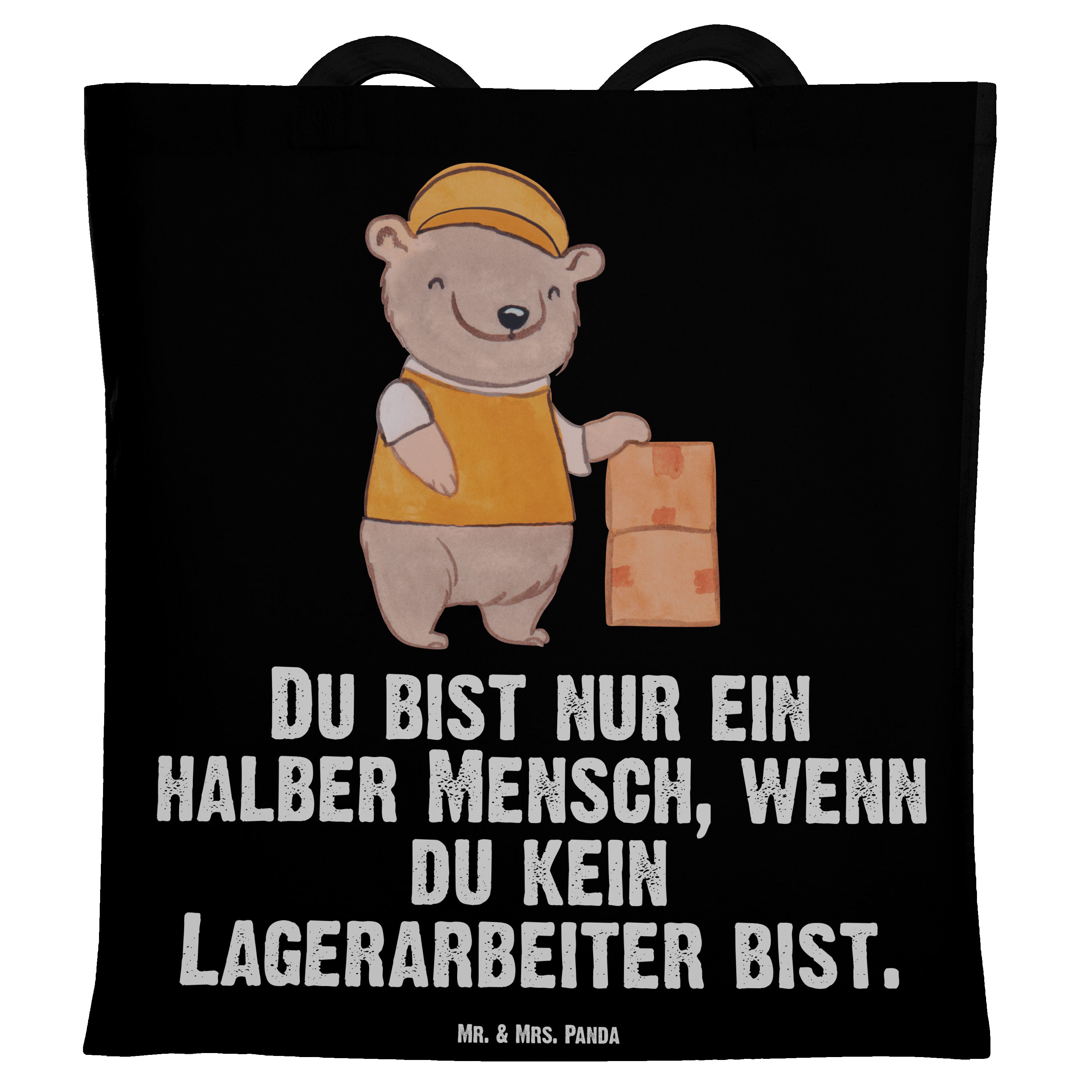 & Tragetasche Schwarz Mrs. K Geschenk, Lagerarbeiter Panda - Mitarbeiter, - Lagerist, Herz (1-tlg) mit Mr.