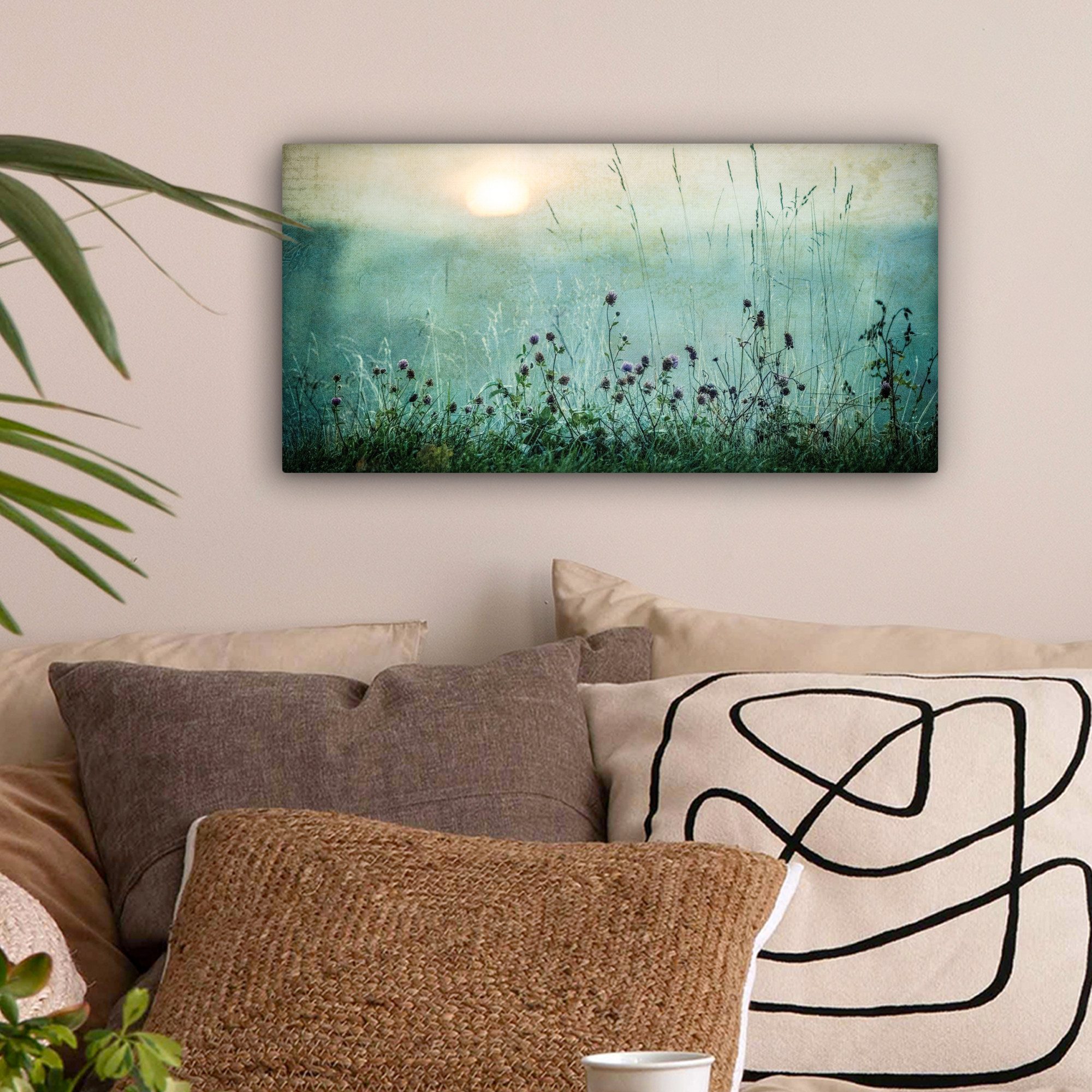 OneMillionCanvasses® Leinwandbild Panorama Natur - Vintage - Blumen - Sonne günstig online kaufen