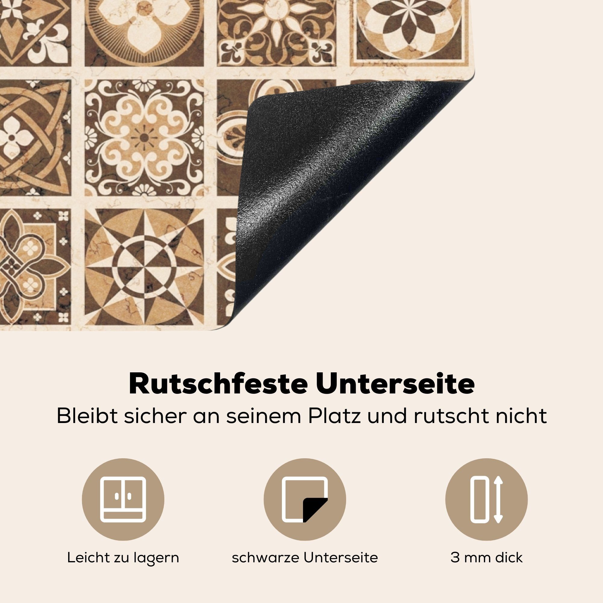 - Natur die Herdblende-/Abdeckplatte Schutz - Vinyl, - Blumen MuchoWow Vintage, für 81x52 Ceranfeldabdeckung küche, Design tlg), Induktionskochfeld - Braun cm, (1