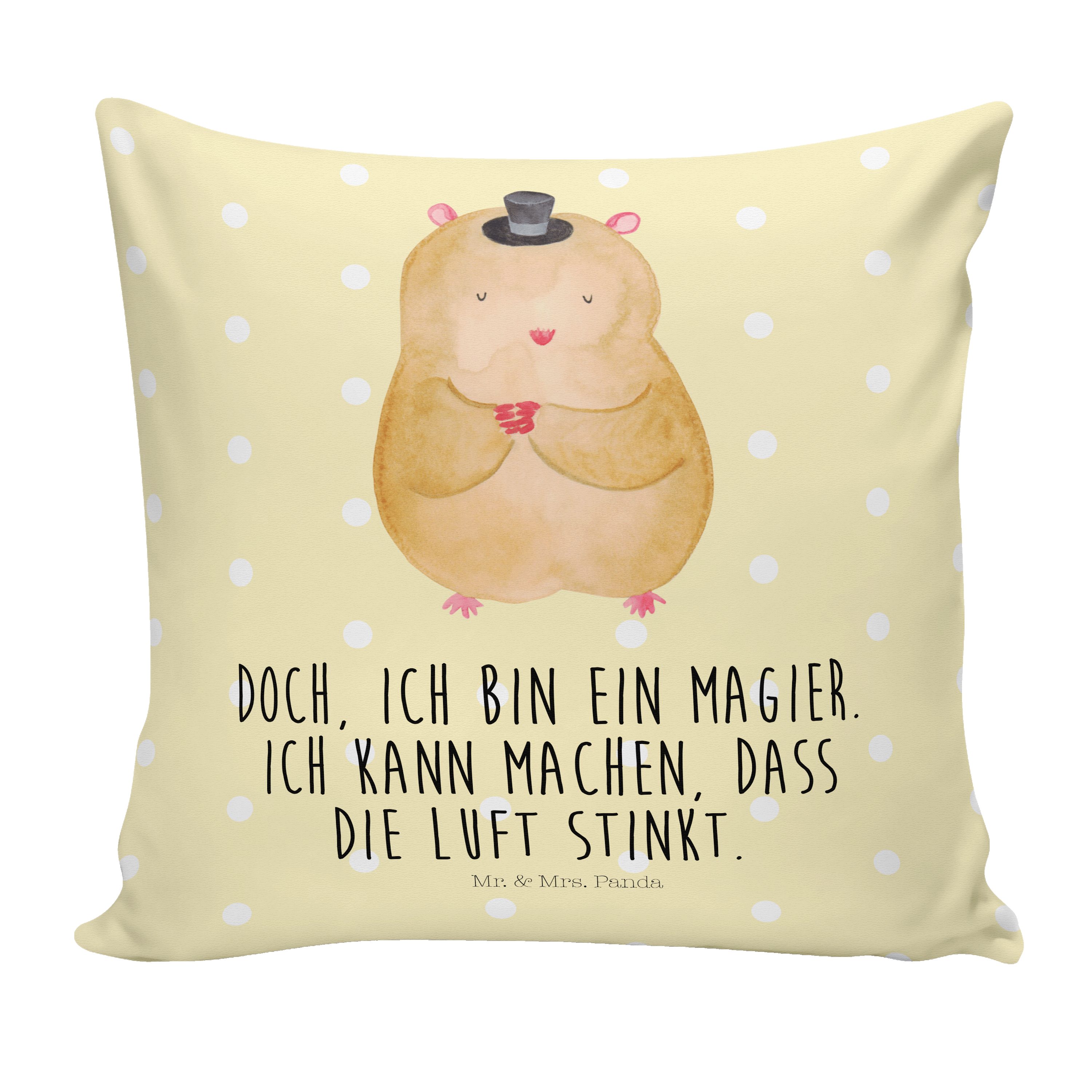 & Magier, Mrs. Hamster Mr. Kissenhülle, Geschenk, gute Dekokissen Panda mit Hut - Pastell Gelb -