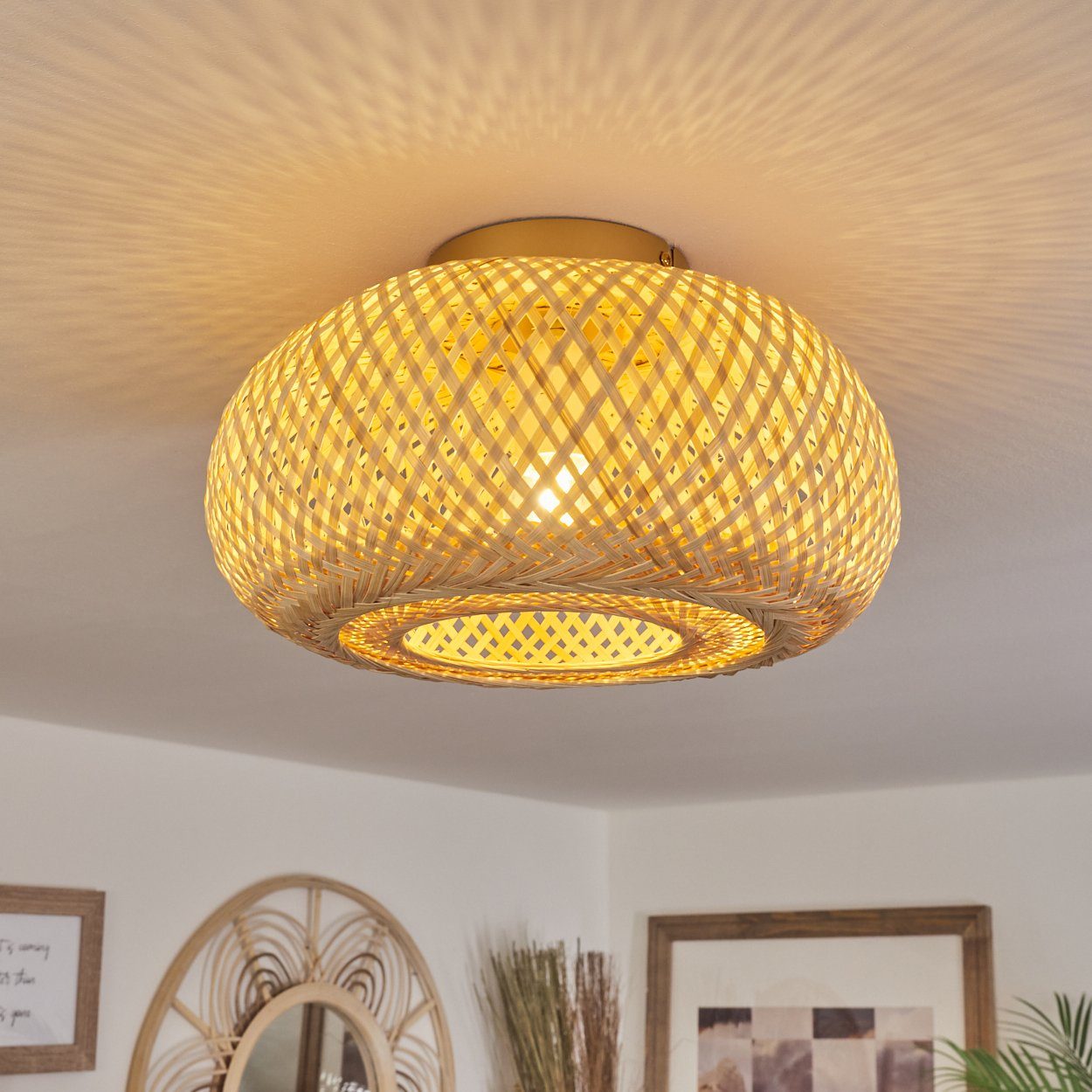 Leuchte im 1xE27 hofstein Leuchtmittel, mit aus Metall/Bambus Deckenlampe ø29cm, »Decollatura« Deckenleuchte Boho Lichteffekt, Design Goldfarben/Natur, ohne in