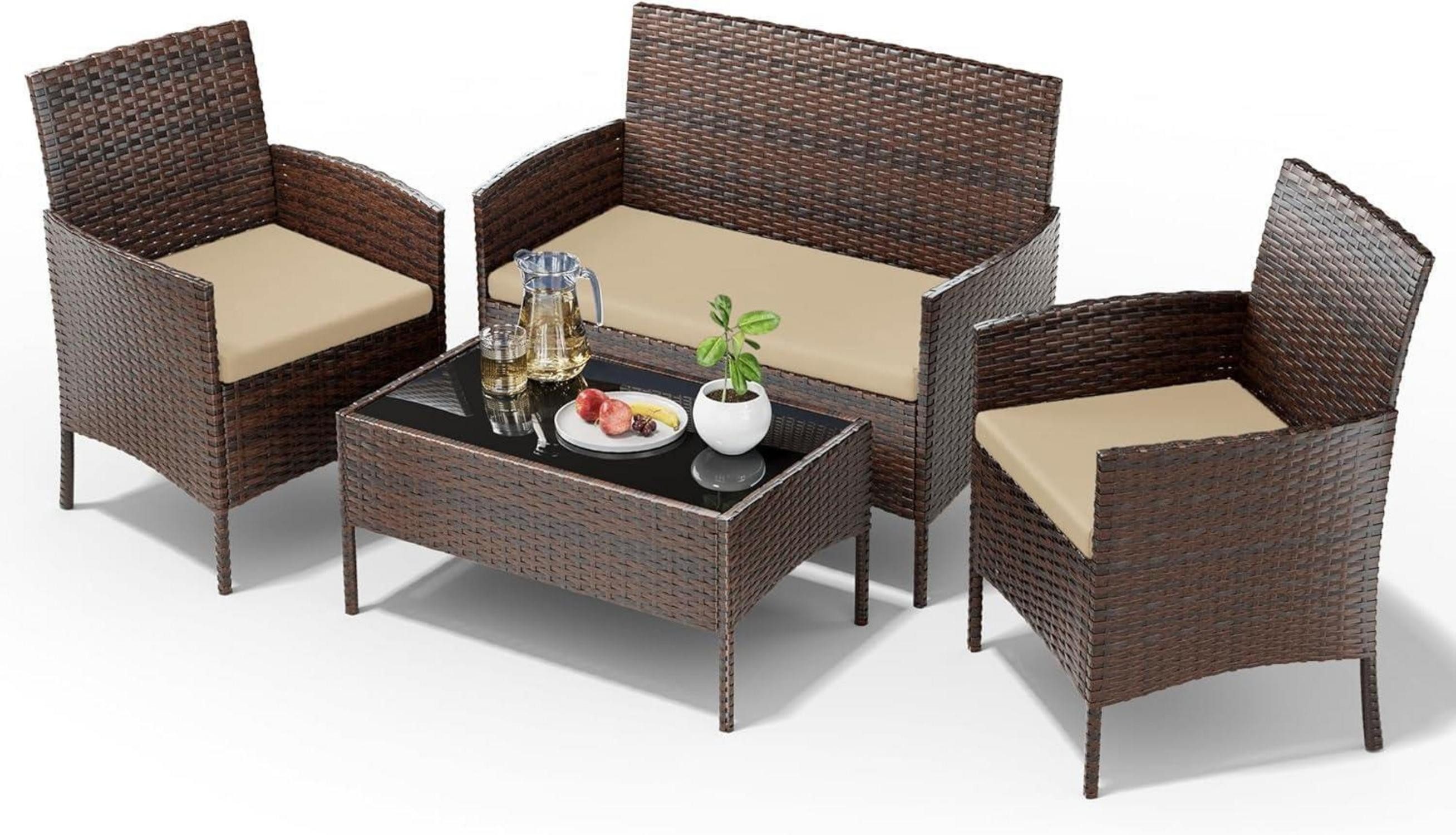 Sitzgruppe Polyrattan Sitzgruppe 4 Personen: Tisch, 2er Sofa, 2