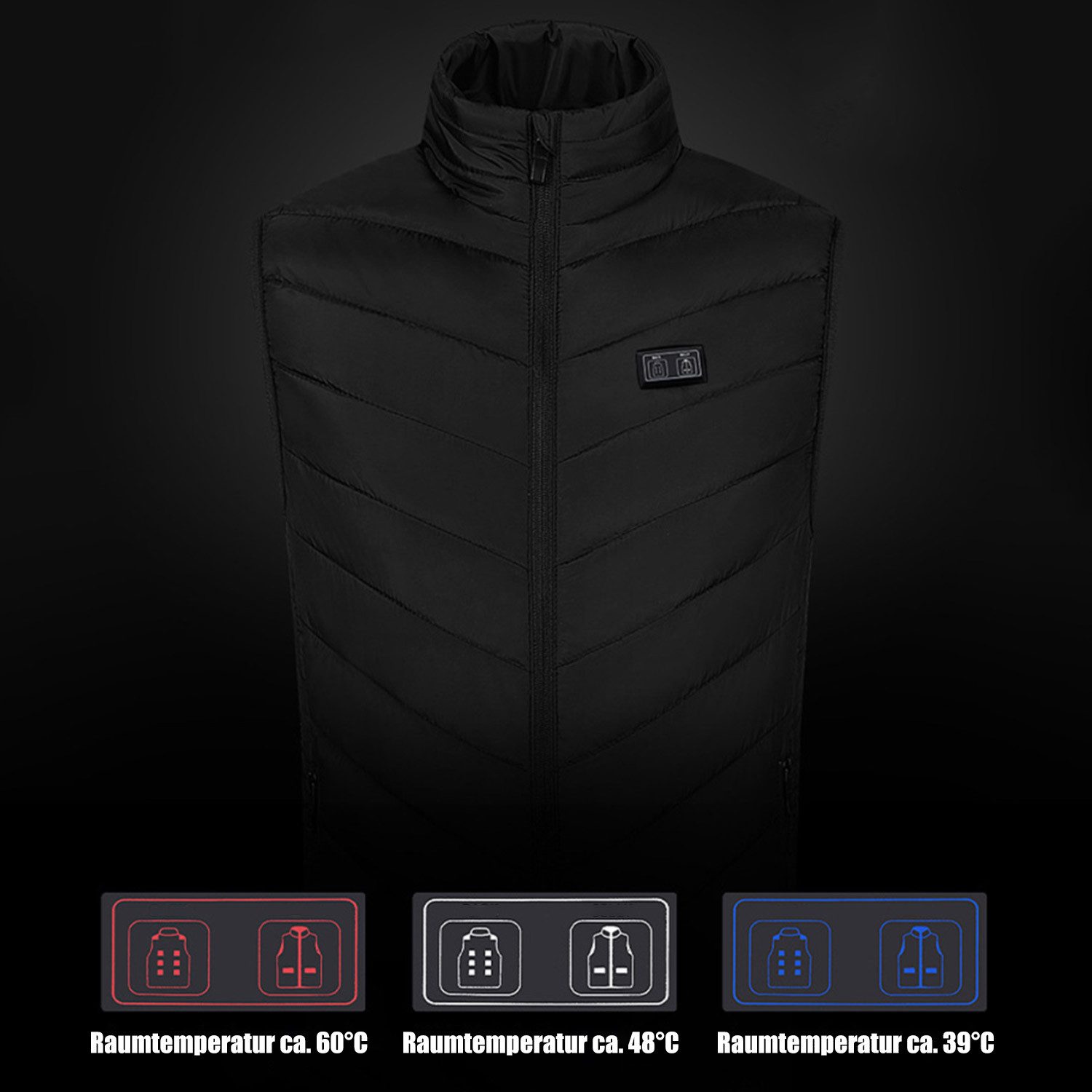 Refttenw Funktionsweste gefütterte Heizweste Beheizbare Weste mit einstellbar 3 Stufen 9 Heizzonen (unabhängige steuerung beim Bauch- und Rückenbereich)