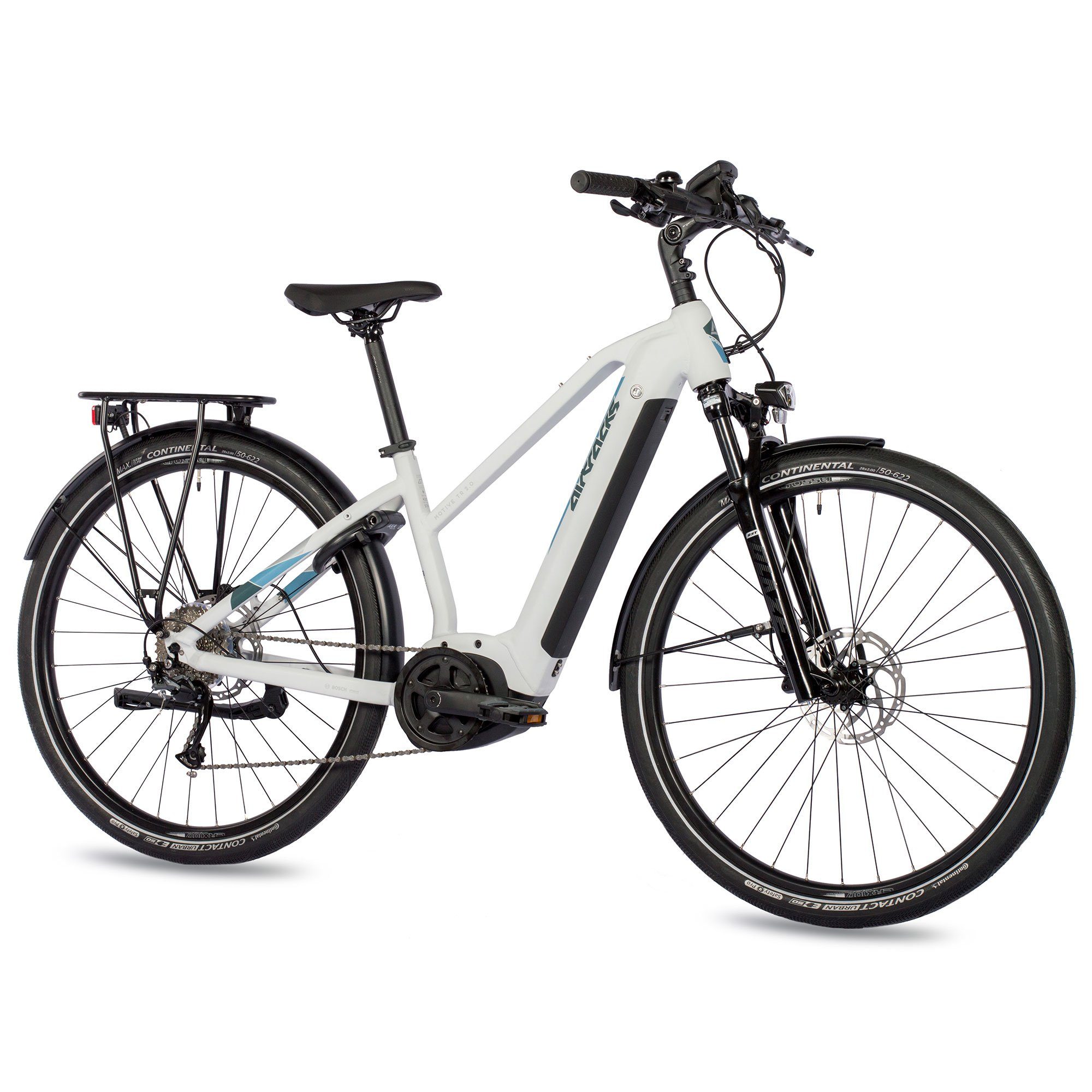 Airtracks E-Bike 28 Zoll Damen E-Bike BOSCH PERFORMACE LINE 625 Wh Trekking Fahrrad, 9 Gang, Kettenschaltung, 625,00 Wh Akku, MOTIV TR.2.0L - 9G Shimano M2000 - 42cm 46cm - Mod. 2024