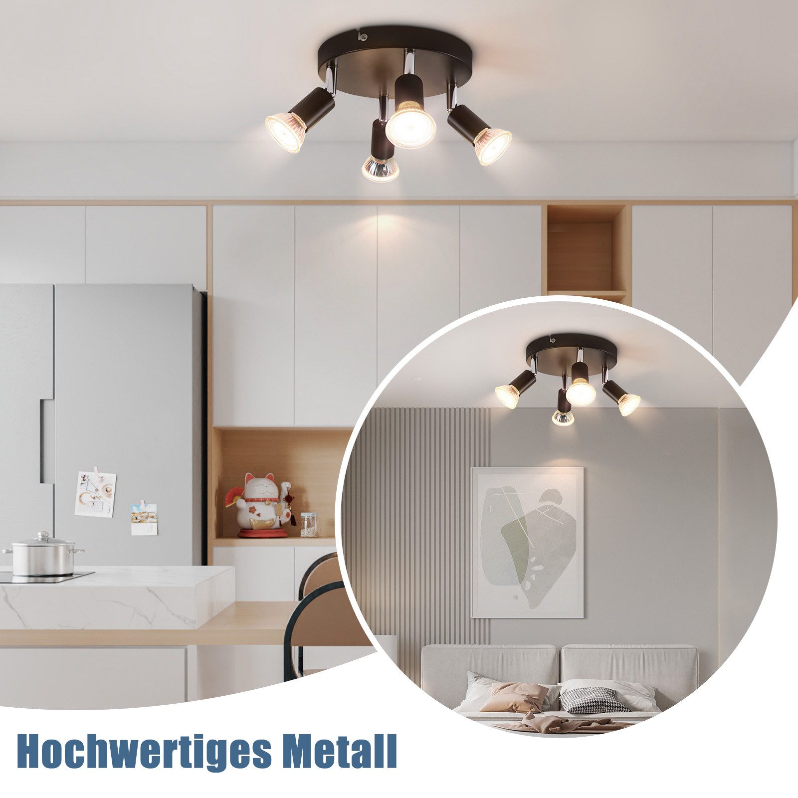 ZMH Deckenstrahler Schwarz/Nickel 4 Flammig Schwenkbar günstig online kaufen