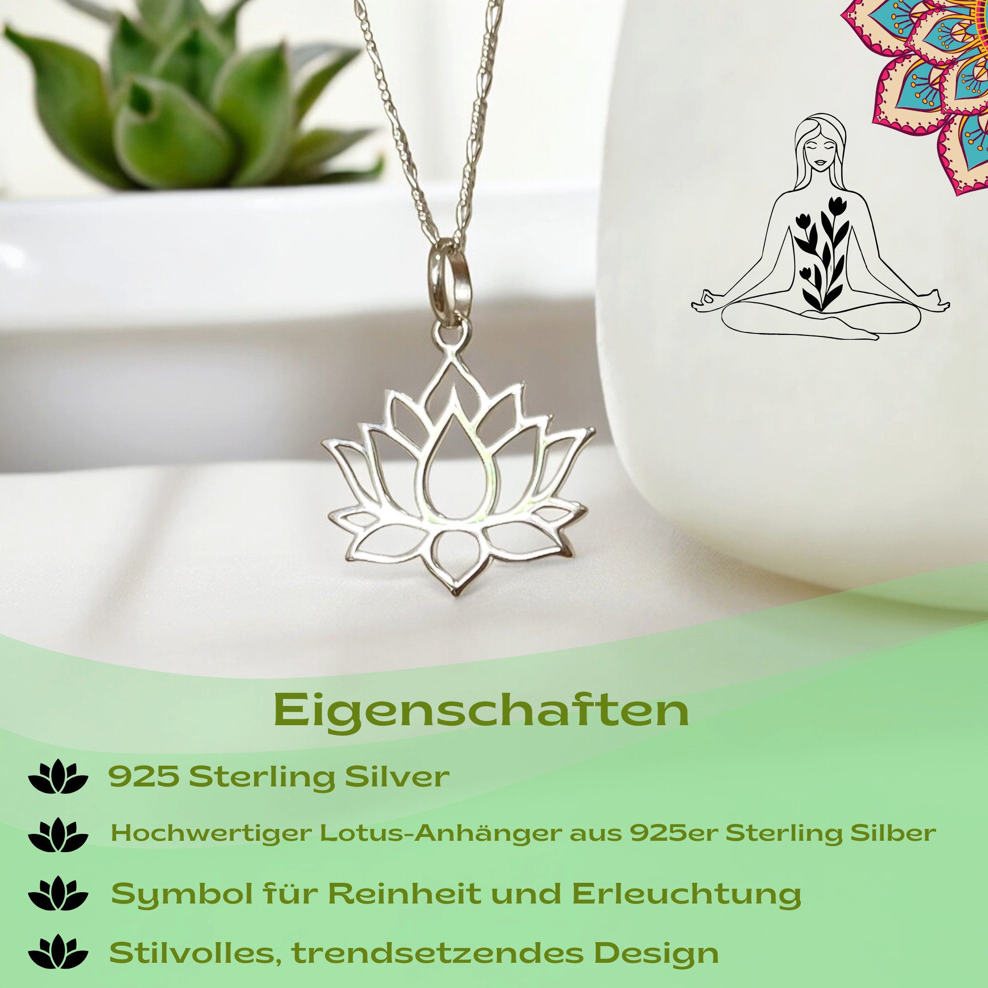 MadamLili Kette mit Anhänger 925 Sterling Silber Kette mit Lotus Anhänger - günstig online kaufen