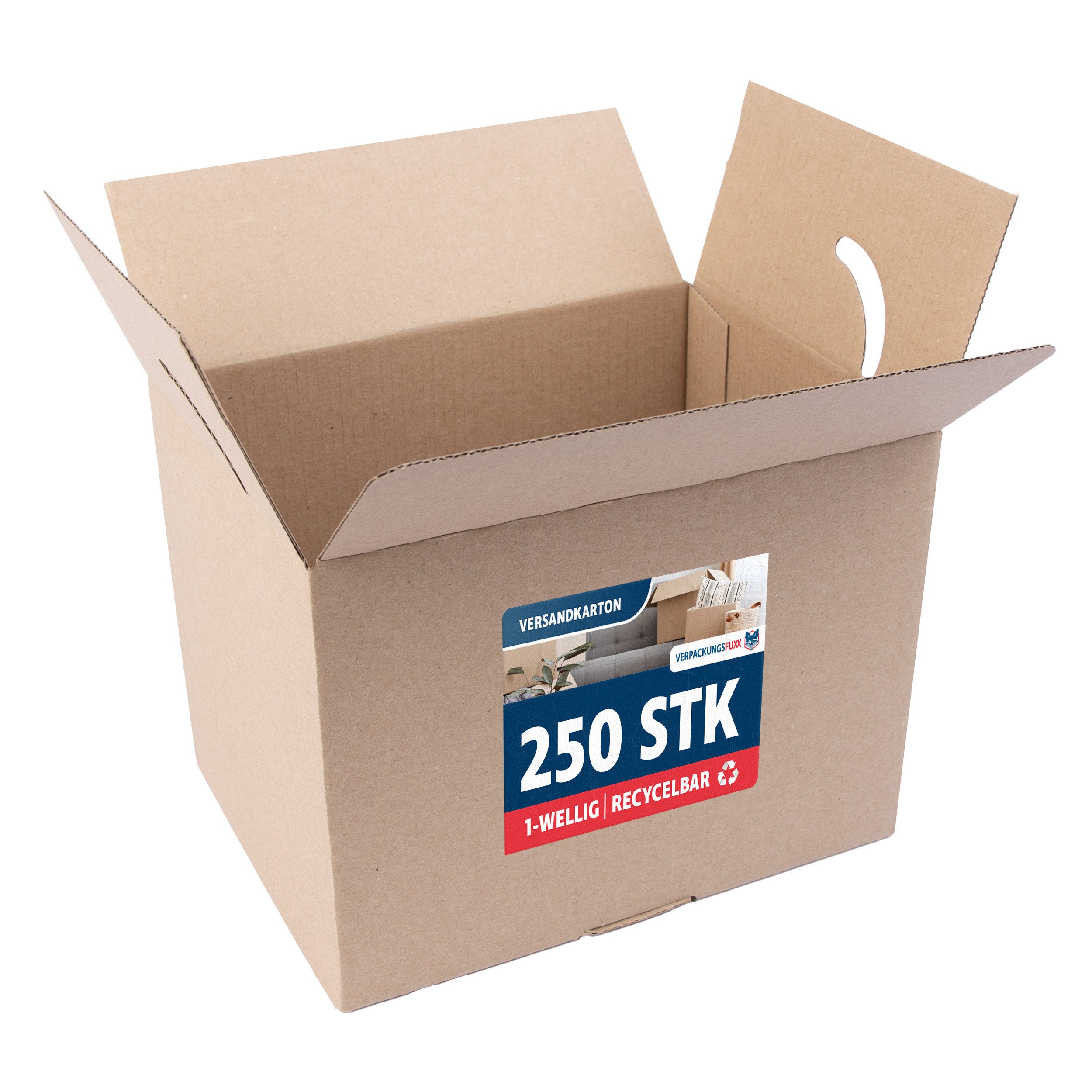 VERPACKUNGSFUXX Versandkarton Karton mit Automatikboden 185 x 135 x 140 mm, 250 Stk., Steckverschluss, 1-wellig, Päckchen