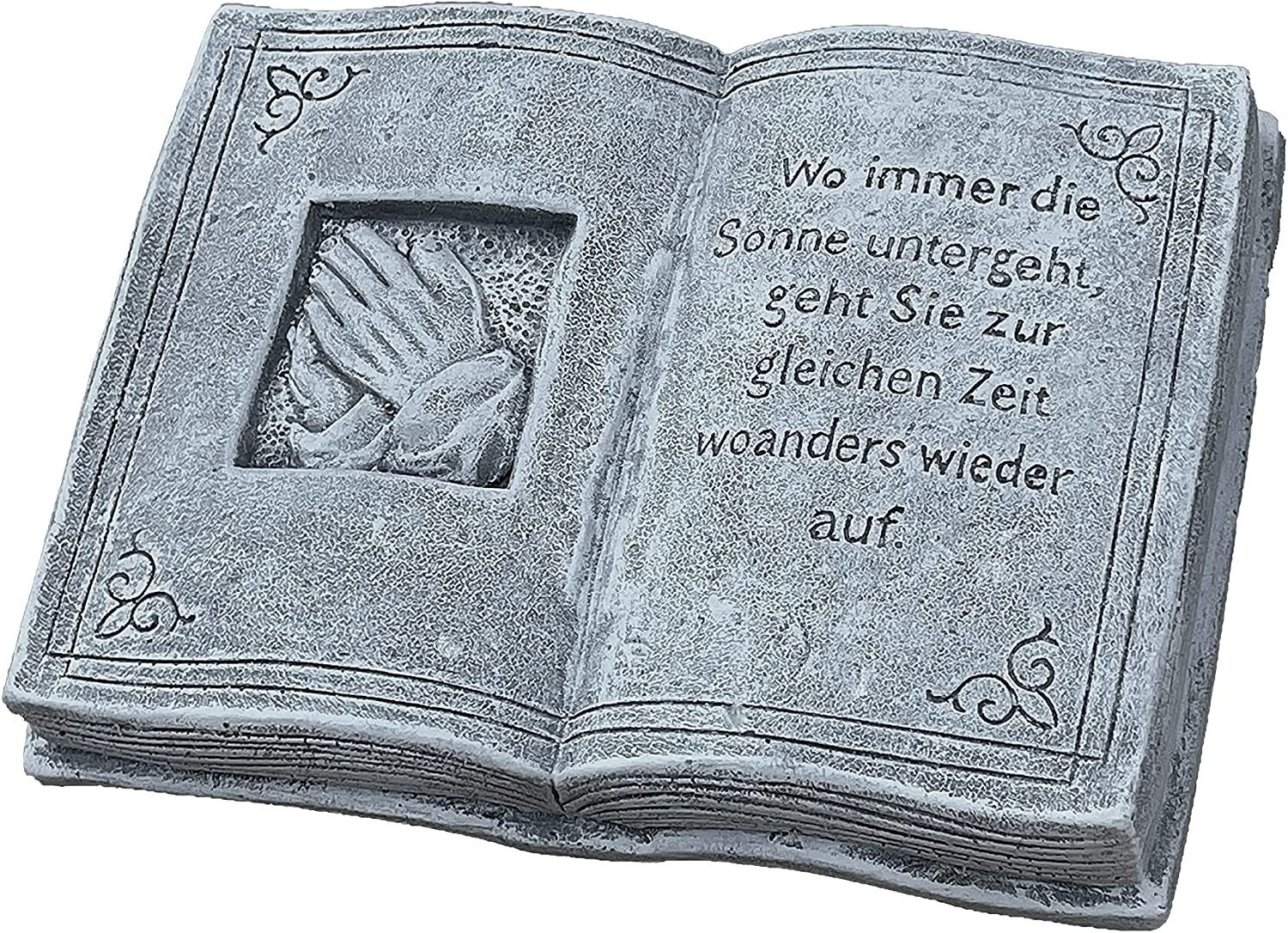 Stone and Style Gartenfigur Frostfester Grabschmuck Buch mit Sonne