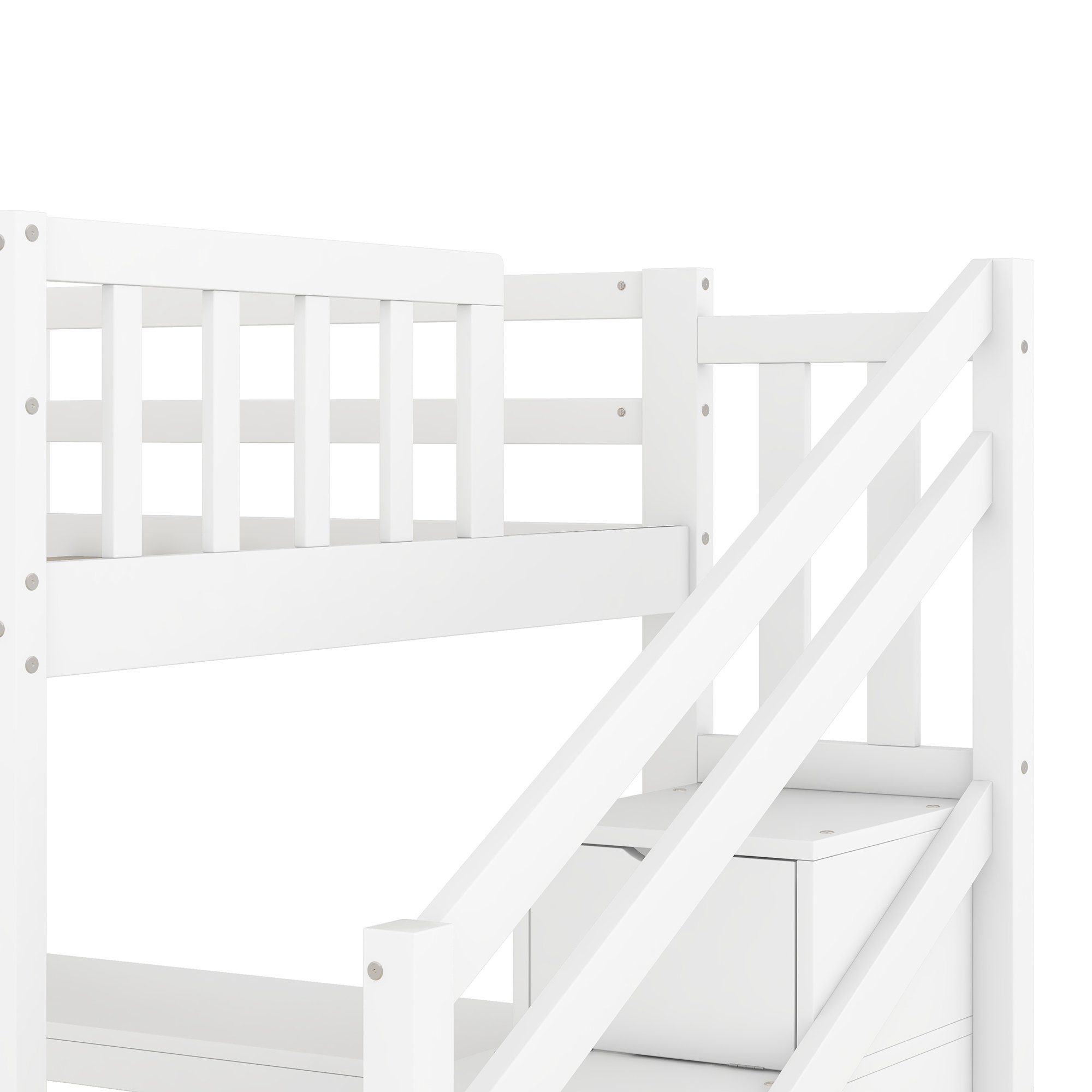 REDOM 90 (mit Kinderbett x ohne Holzbett Matratze Stauraumschubladen Funktionsbett, Weiß Unterbettschreibtisch, mit cm), 200 Stauraumbett