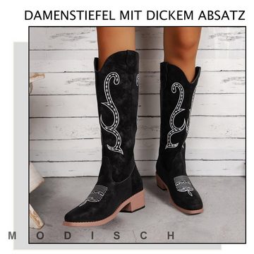 Daisred Damen Stiefel Boots mit Stickereien Westernstiefel Stiefel