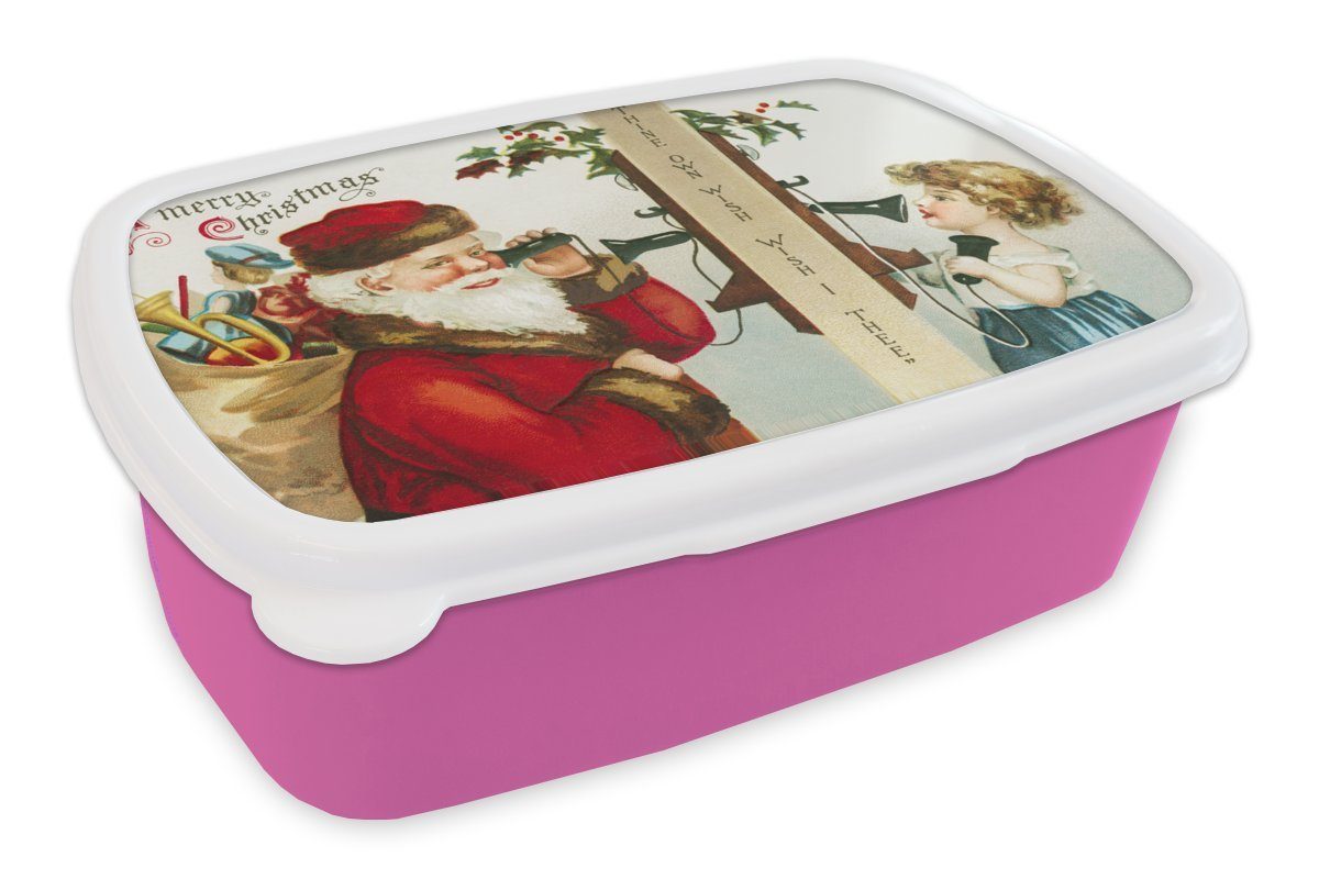 MuchoWow Lunchbox Kunst - Weihnachten - Weihnachtsmann, Kunststoff, (2-tlg), Brotbox für Erwachsene, Brotdose Kinder, Snackbox, Mädchen, Kunststoff rosa