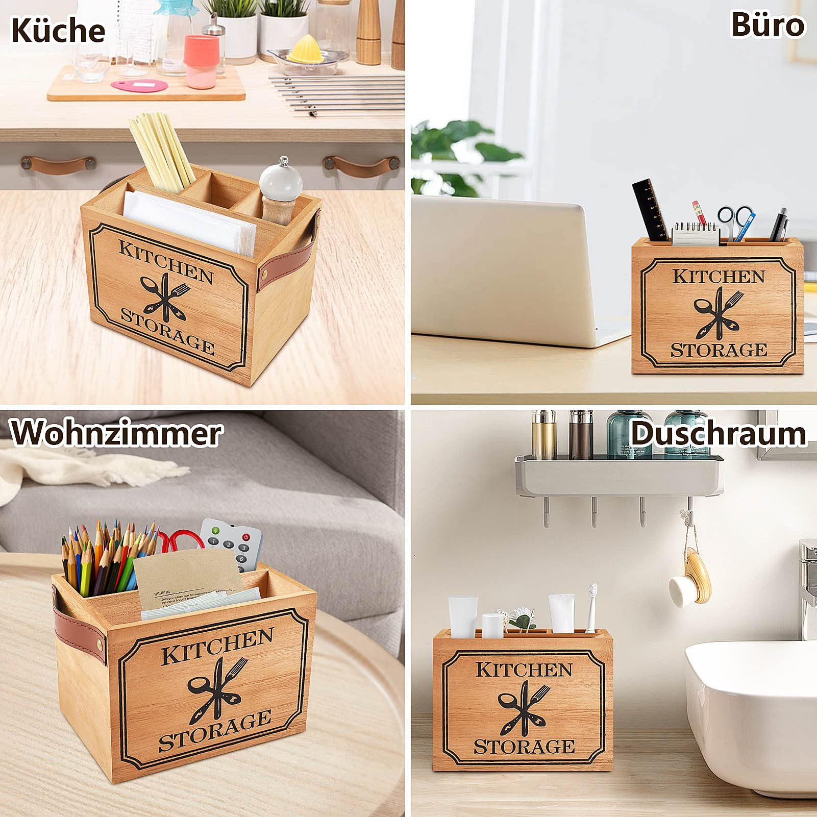 Youyijia Besteckkoffer Besteckbehälter mit 4 Besteckkasten Holz für Besteck Besteckkorb, Holz