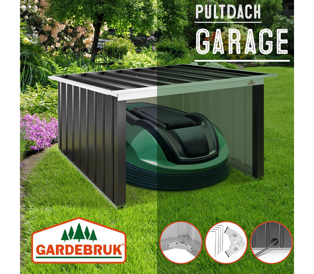 Thumbnail - Gardebruk Mähroboter-Garage, Pultdach Metall 86x100x63cm 4x Erdanker Carport Garten Anthrazit