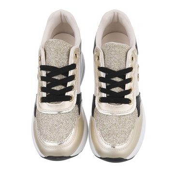 Ital-Design Damen Low-Top Freizeit Sneaker Keilabsatz/Wedge Sneakers Low in Gold