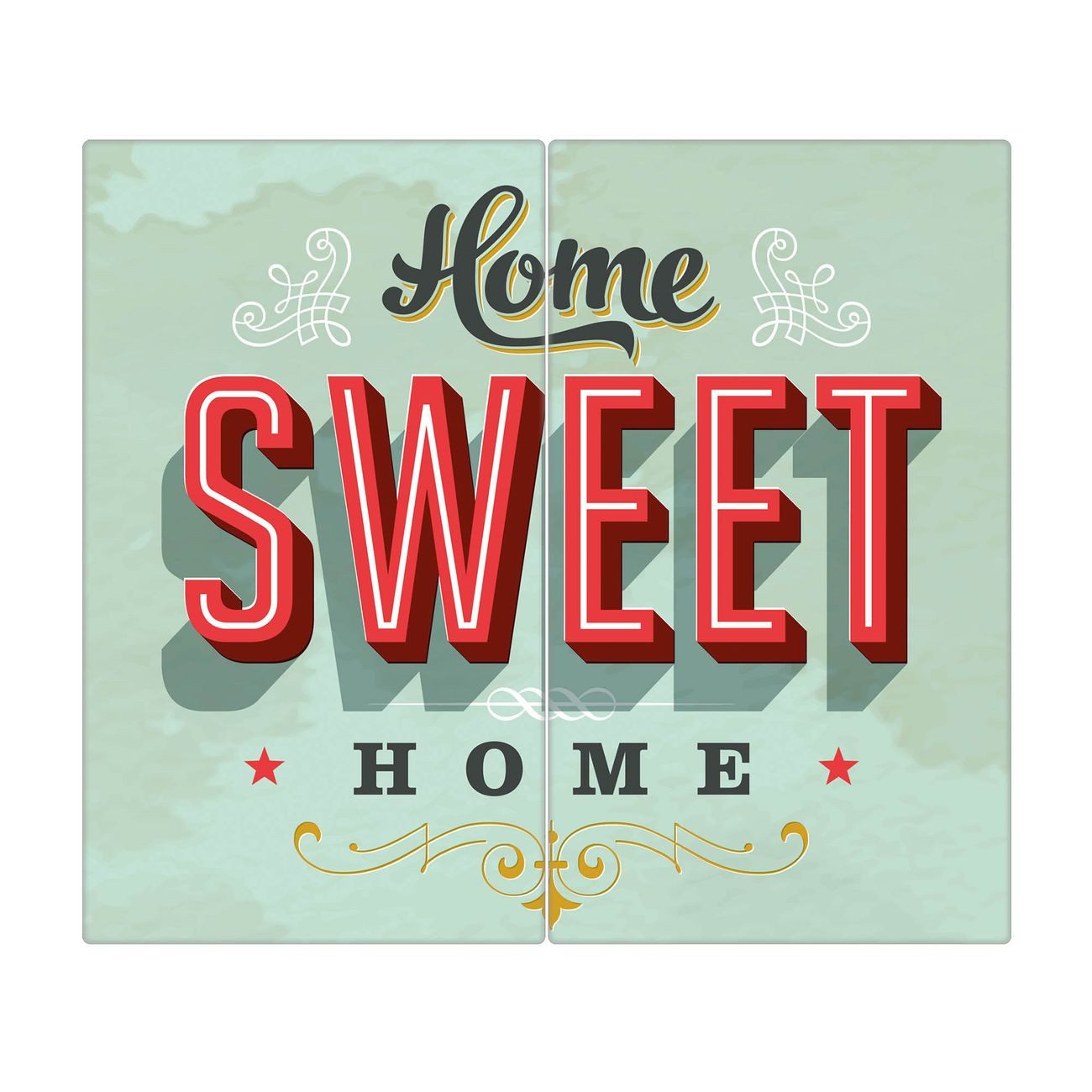 banjado Herd-Abdeckplatte zweiteilig aus Glas mit Motiv Home Sweet Home, (gehärtet, 2 tlg., inkl. selbstklebende Gummifüßchen)