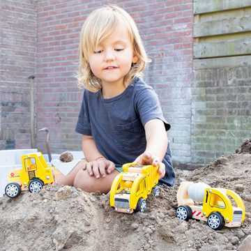 New Classic Toys® Spielzeug-Traktor Baufahrzeuge aus Holz 3 Fahrzeuge Betonmischer Radlader und LKW-Kipper