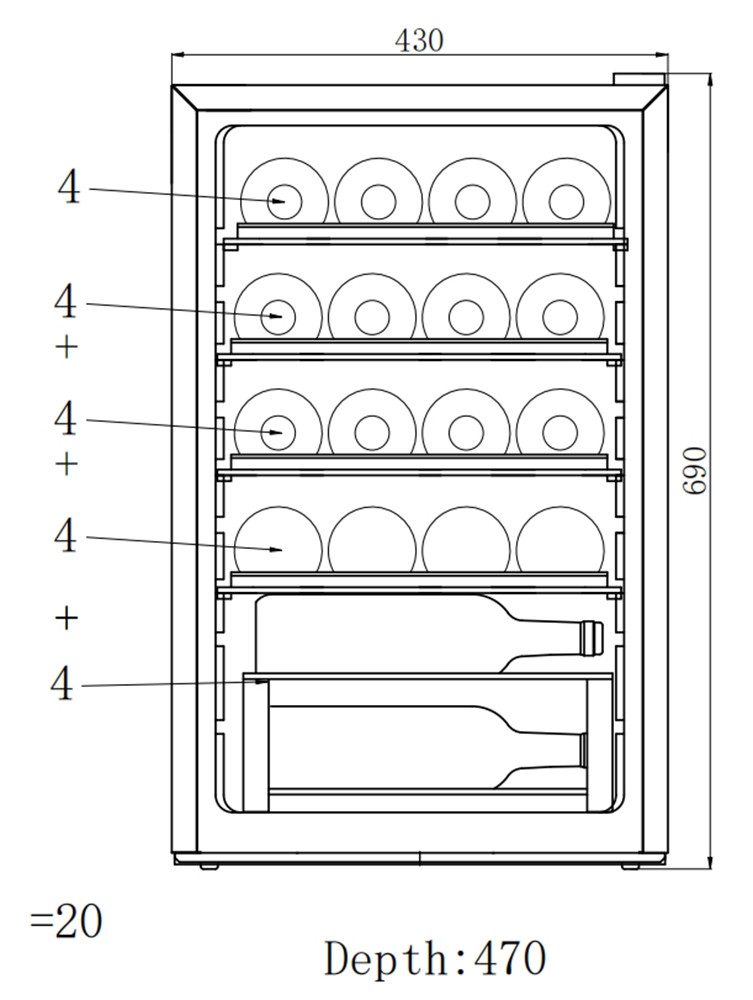 Hanseatic Weinkühlschrank HWC20FCBH-2, für 20 Standardflaschen á 0,75l,mit digitaler Temperaturanzeige, LED Beleuchtung