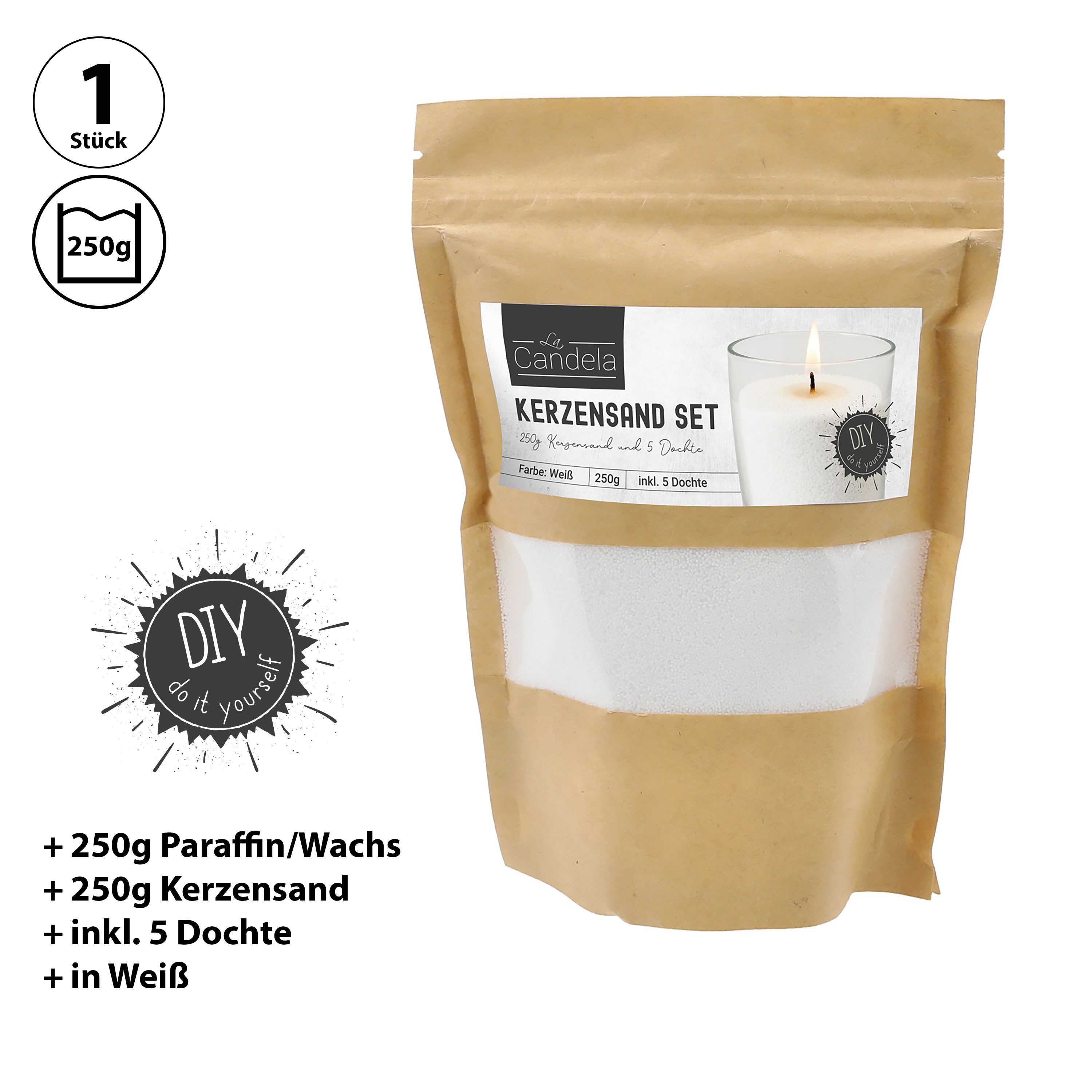 CEPEWA Formkerze DIY Kerzensand mit 5 Dochte 250gr weiß Paraffinwachs Sandg günstig online kaufen