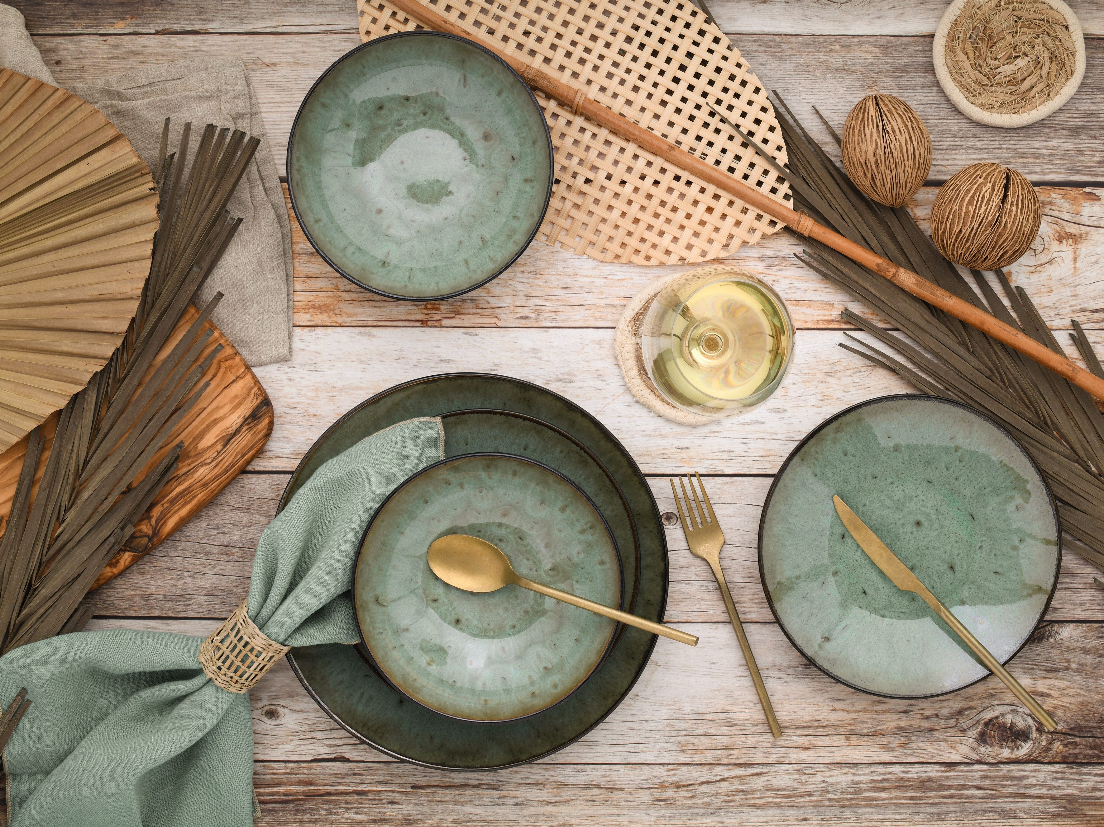 CreaTable Teller-Set Jawa, Tellerset 18-tlg (18-tlg), 6 Personen, Steinzeug, Reaktivglasur