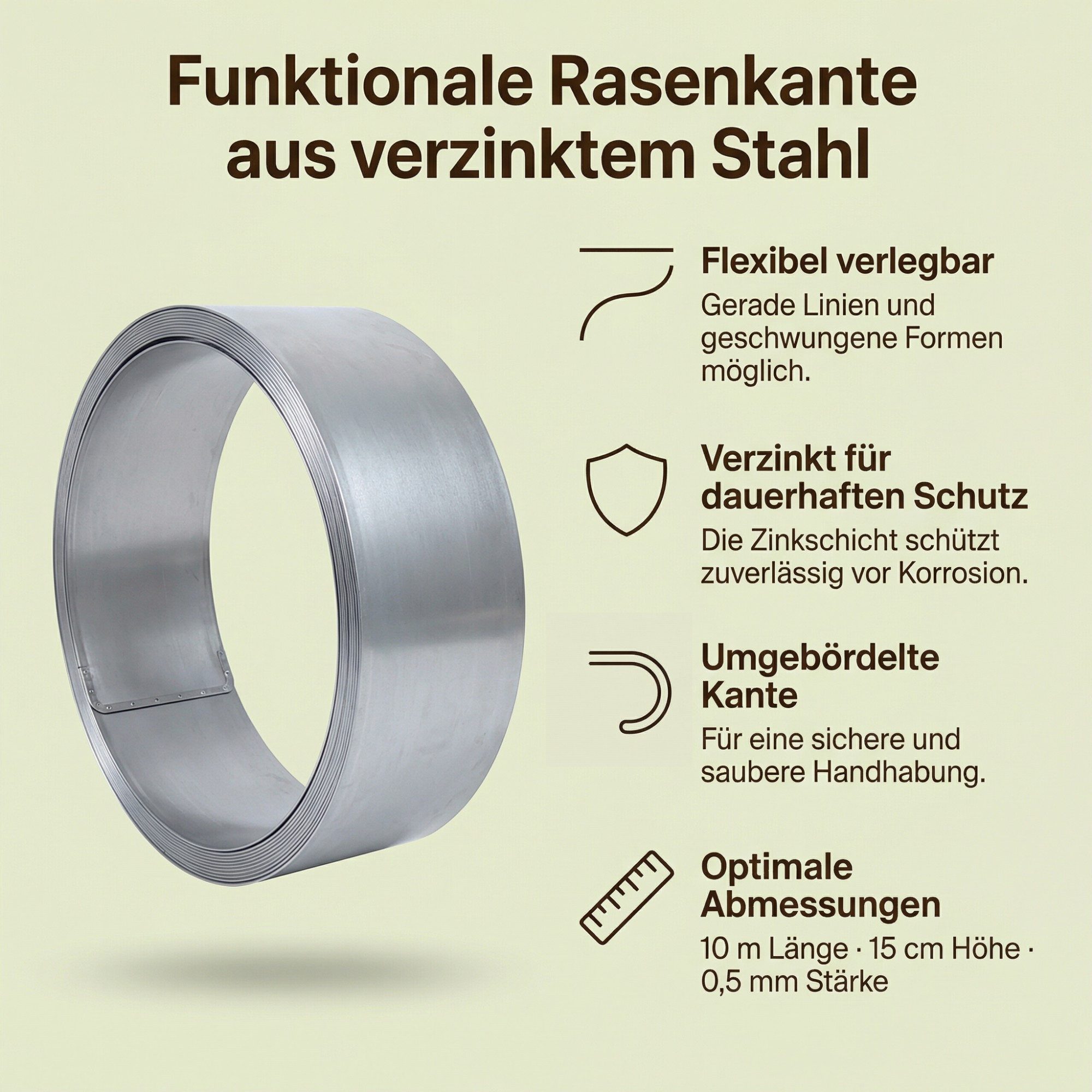 GartenAZ Rasenkante GartenAZ Rasenkantenband Verzinkt 15 cm x 0,5 mm - Länge: 10 m