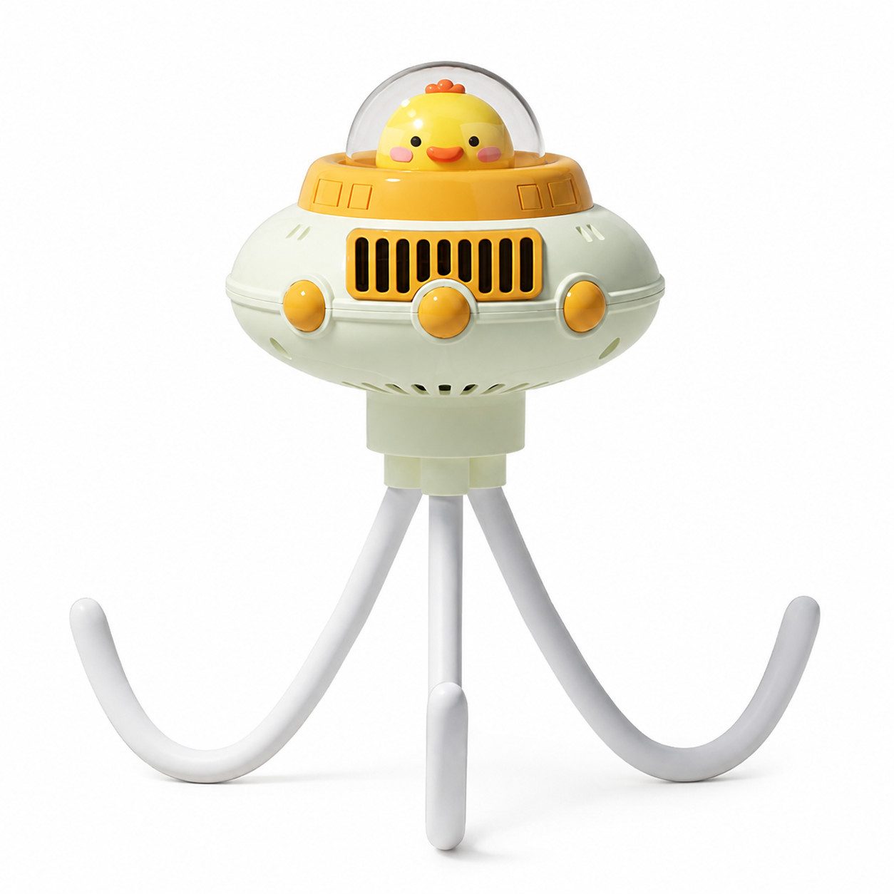 Tekoo Akku-Ventilator Mini-Ventilator für Kinderwagen, USB-Babyventilator leise mit Akku, 10,8 cm Durchmesser, Biegsame Stativbeine, UFO-Enten-Design