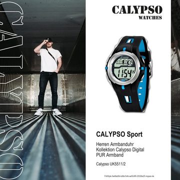 CALYPSO WATCHES Digitaluhr Calypso Herren Uhr K5511/2 Kunststoffband, Herren Armbanduhr rund, PURarmband schwarz, türkis, Sport