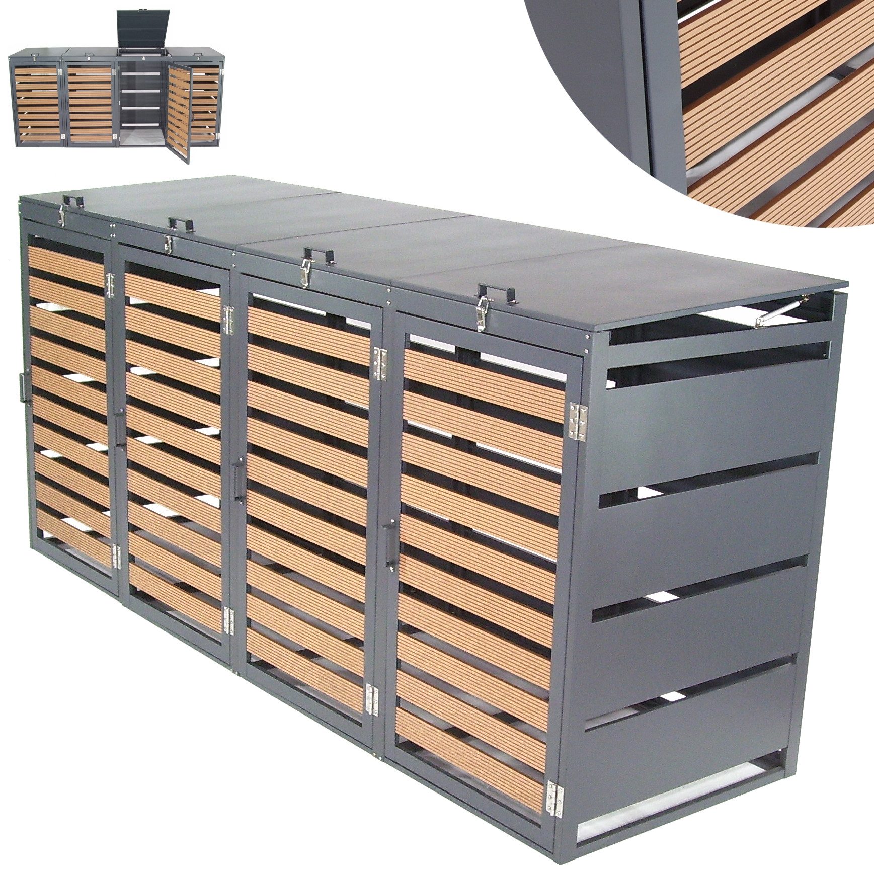 Apex Mülltonnenbox Mülltonnenbox 4-er 240L Mülltonnenverkleidung WPC Holzdielen 57092 (1 St)