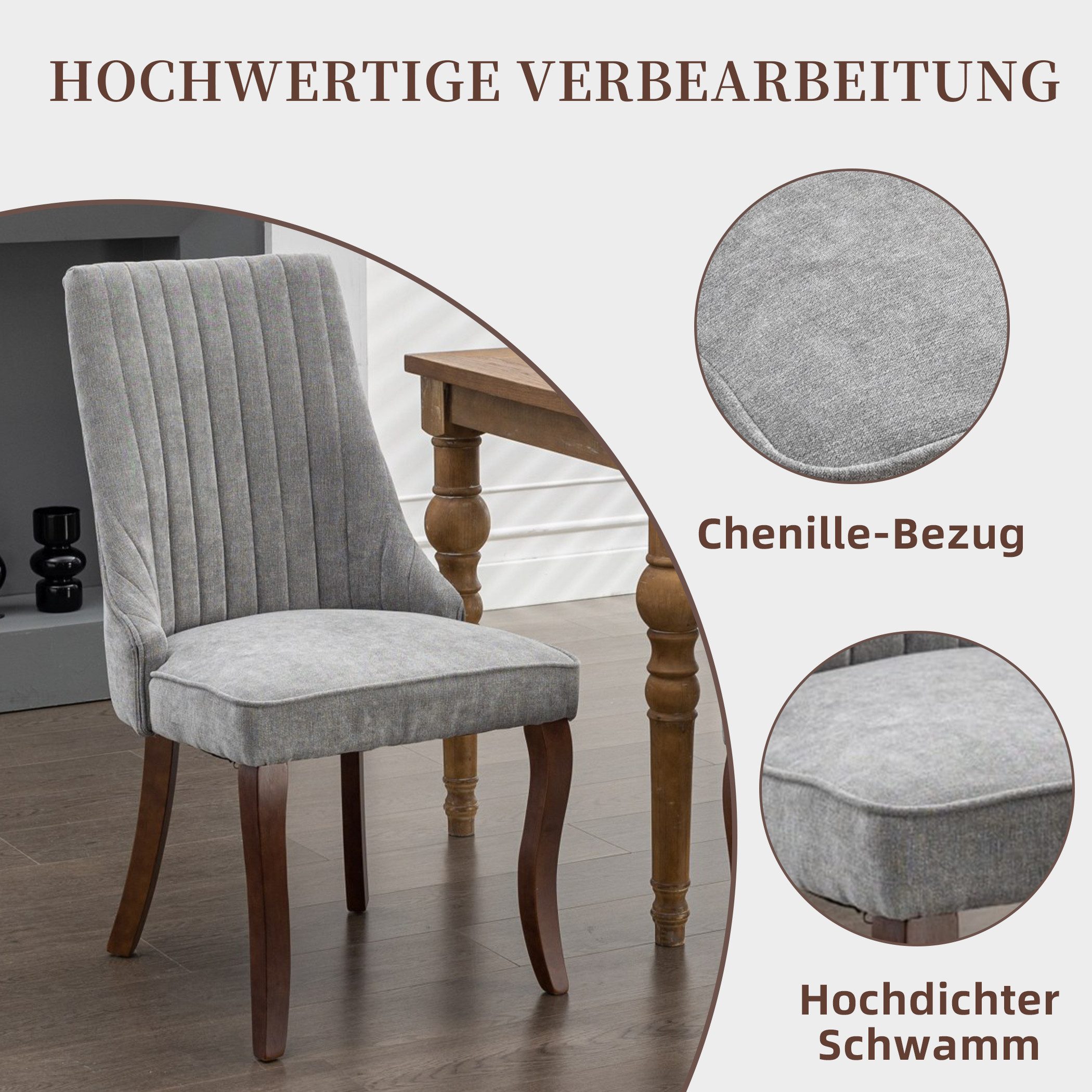 SeedWave Esszimmerstuhl Chenille 2er-Set Küchenstuhl, Hohe Rückenlehne & Ve günstig online kaufen