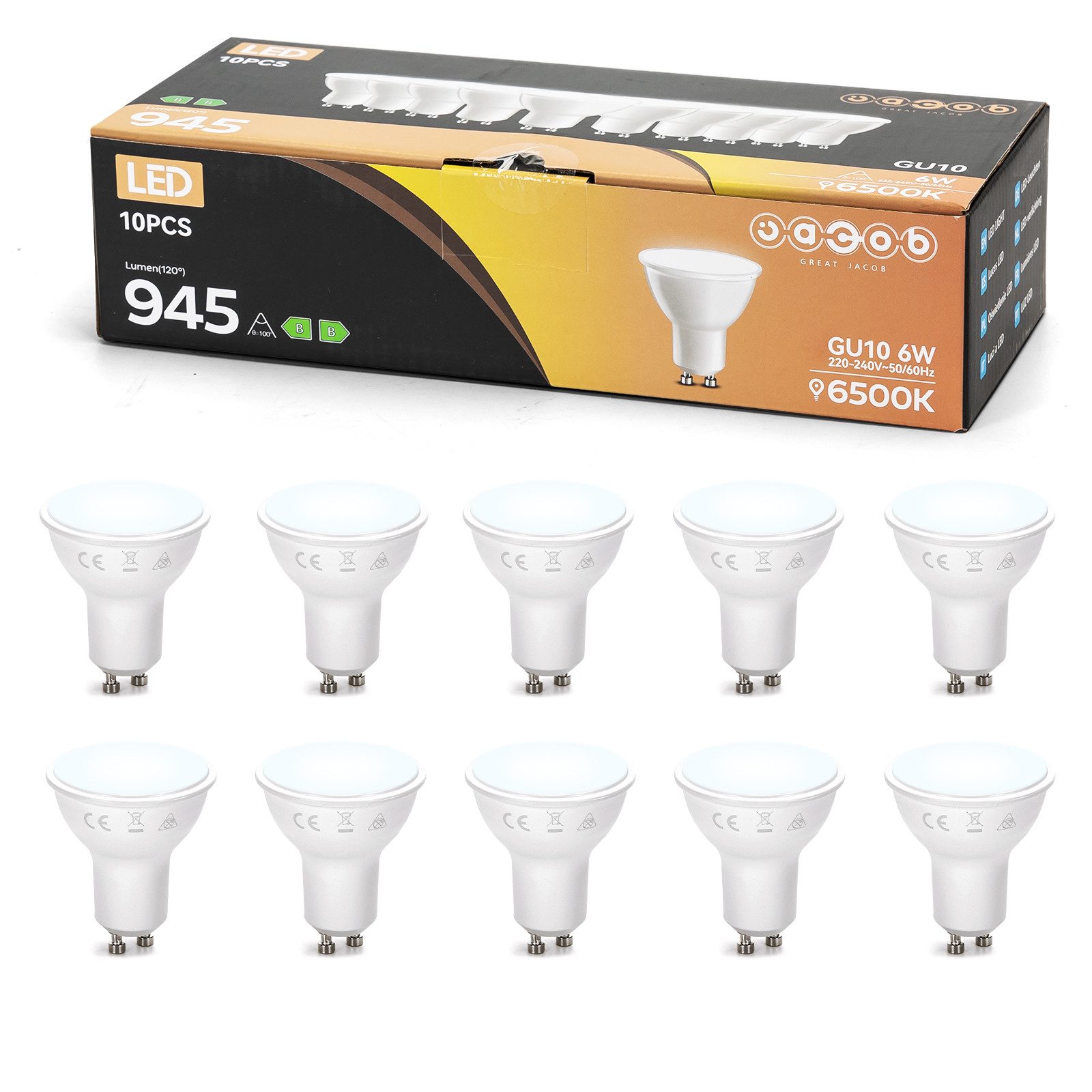 Great Jacob LED-Leuchtmittel GU10 LED Lampe, Glühbirnen Warmweiß 3000K, 6W Ersetzt 128W, 945Lm
